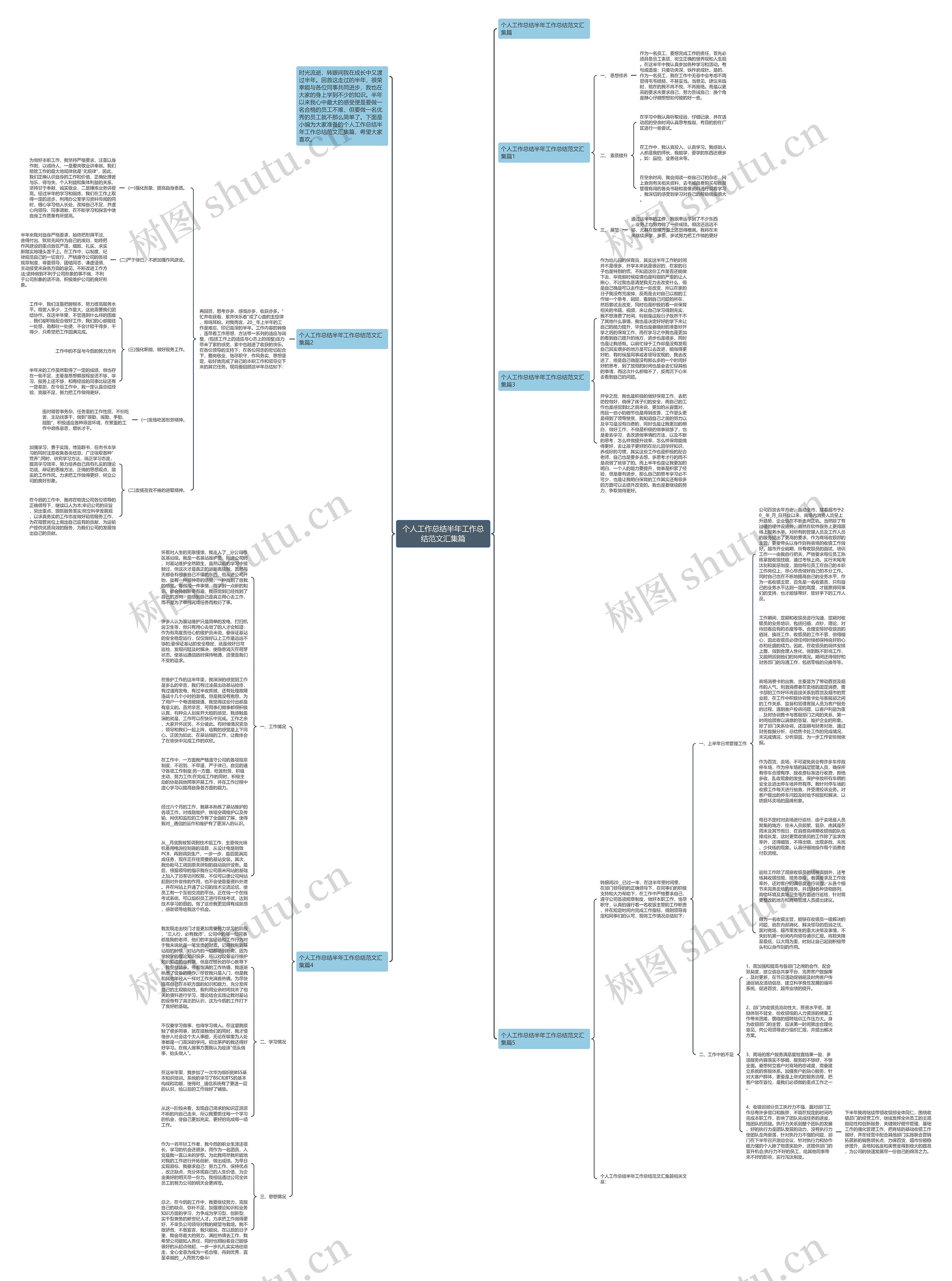 个人工作总结半年工作总结范文汇集篇思维导图