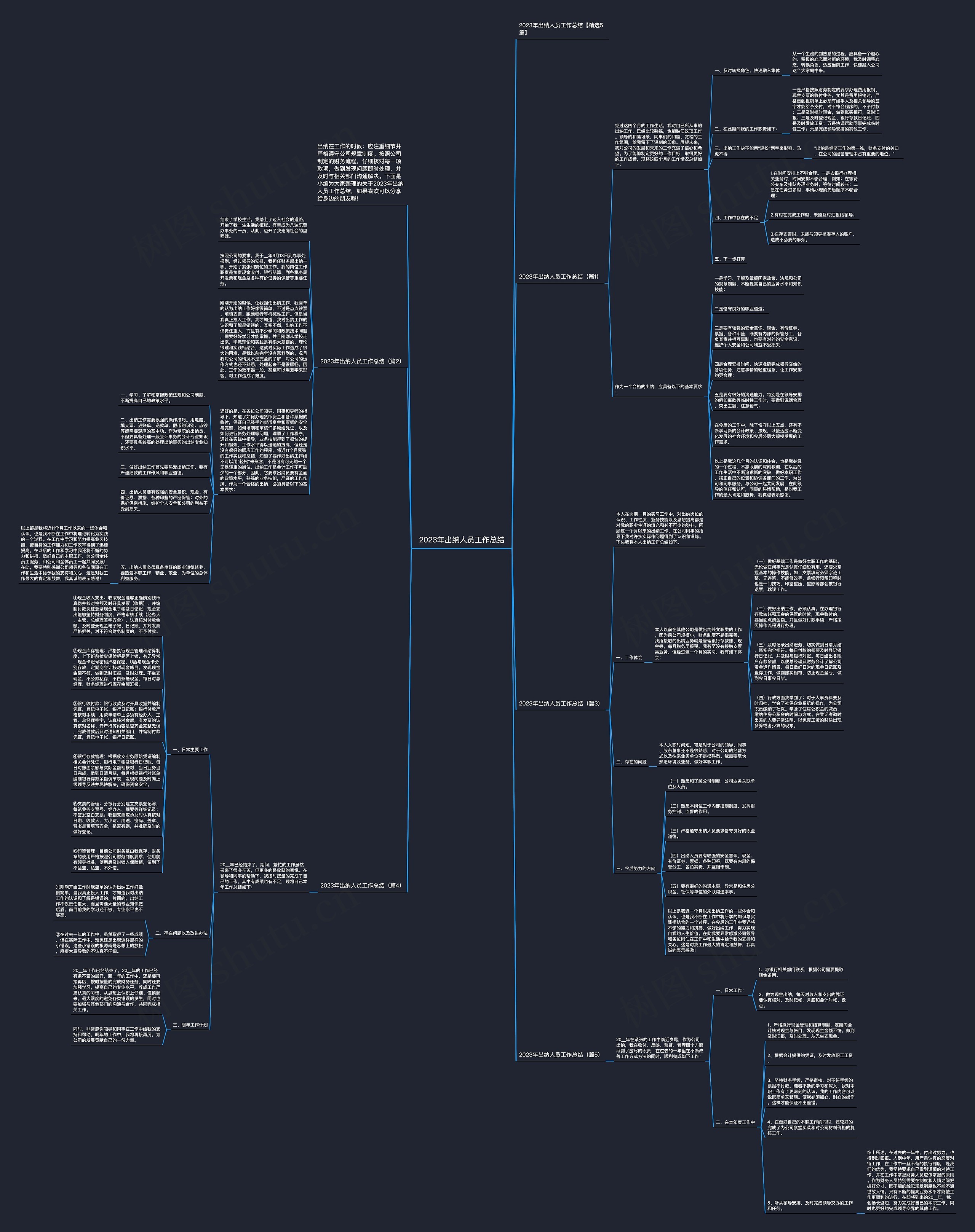 2023年出纳人员工作总结思维导图