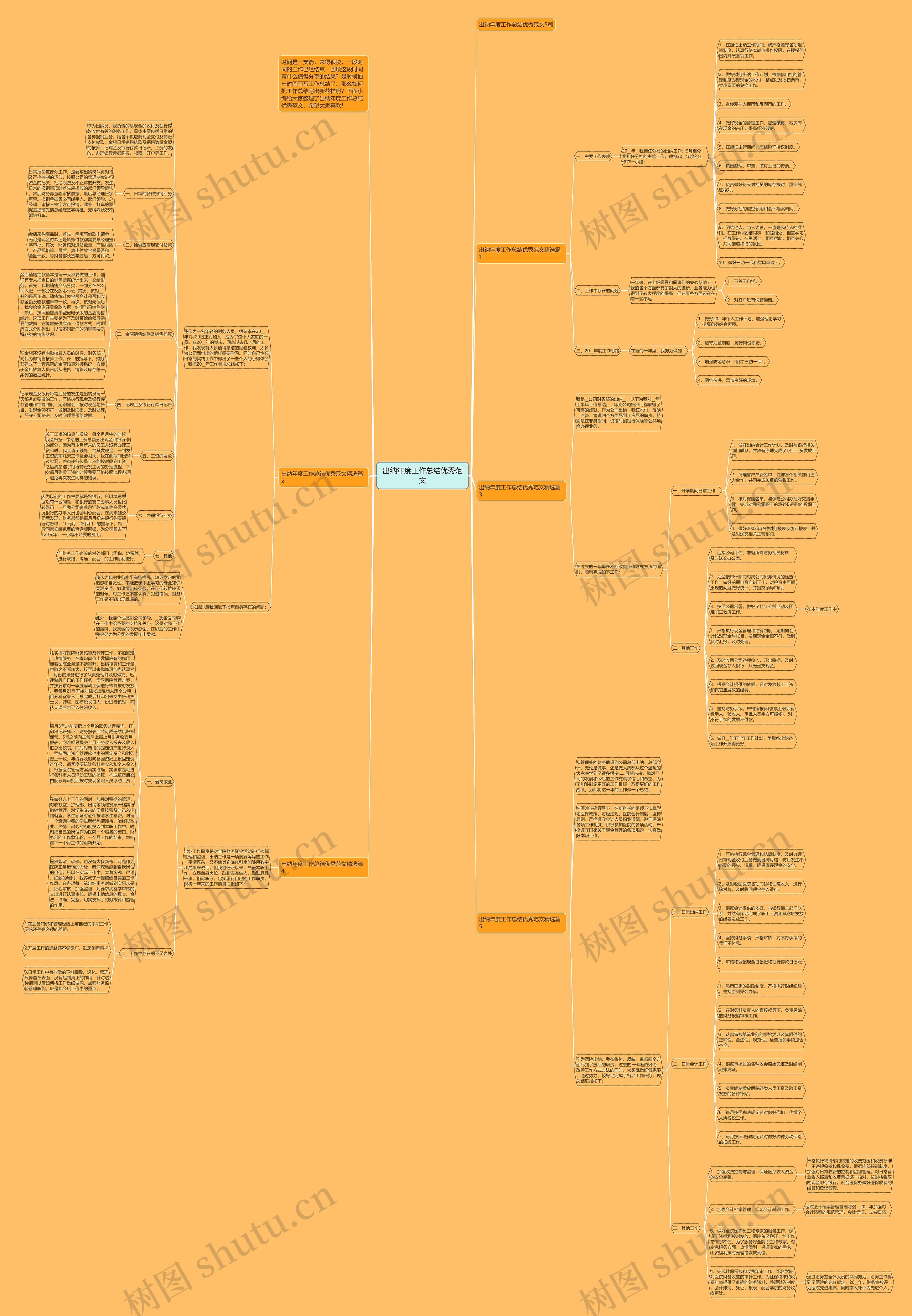 出纳年度工作总结优秀范文思维导图