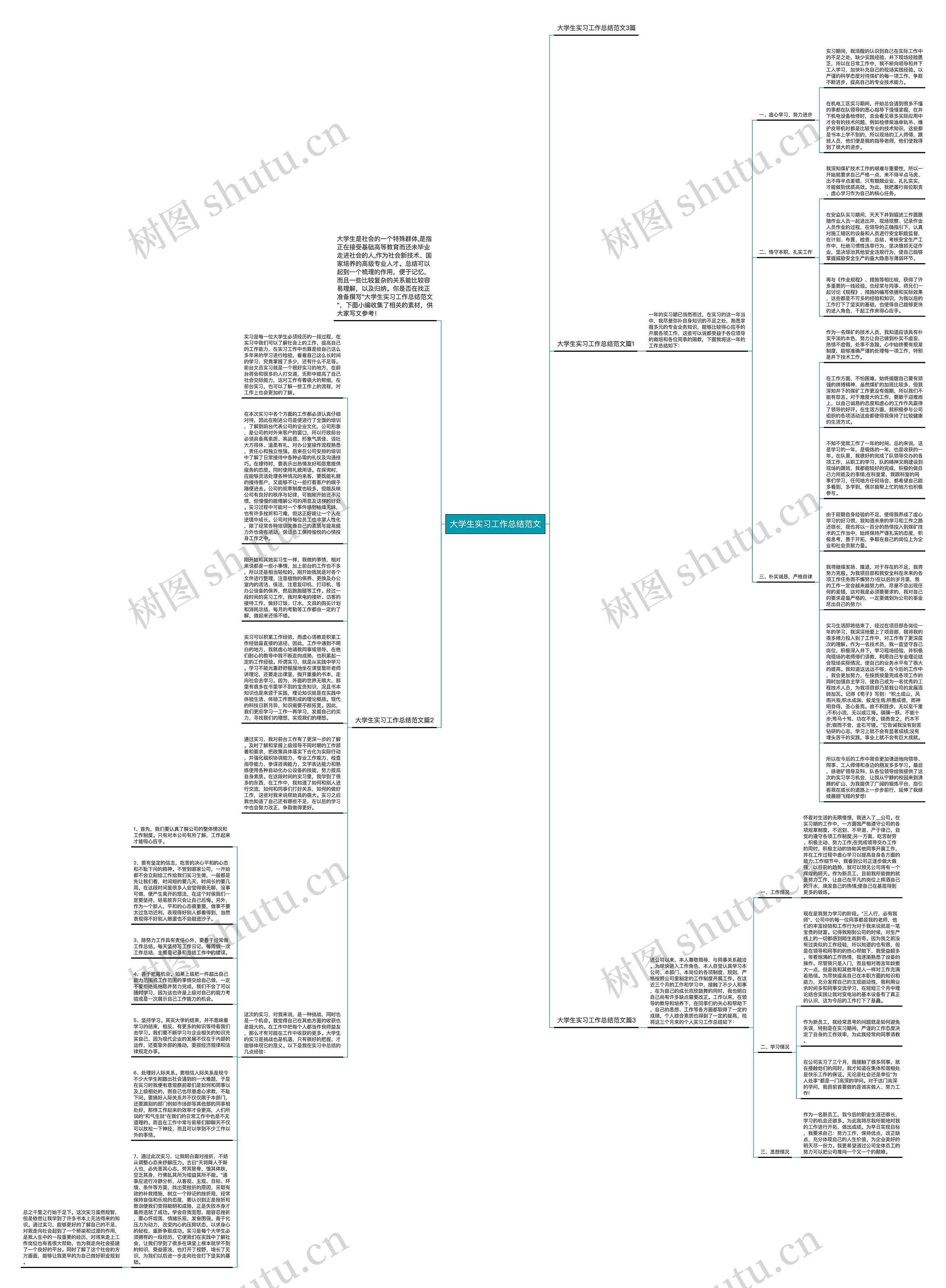 大学生实习工作总结范文思维导图