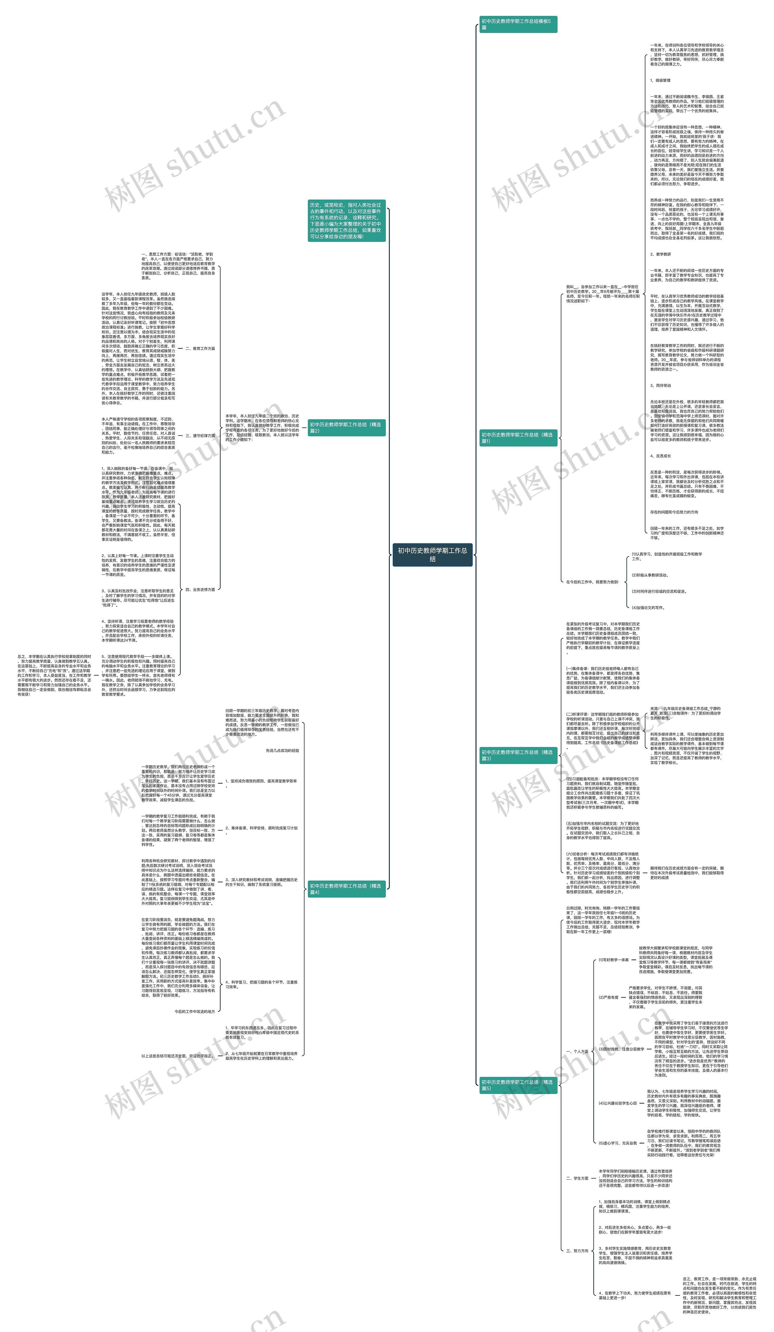 初中历史教师学期工作总结思维导图
