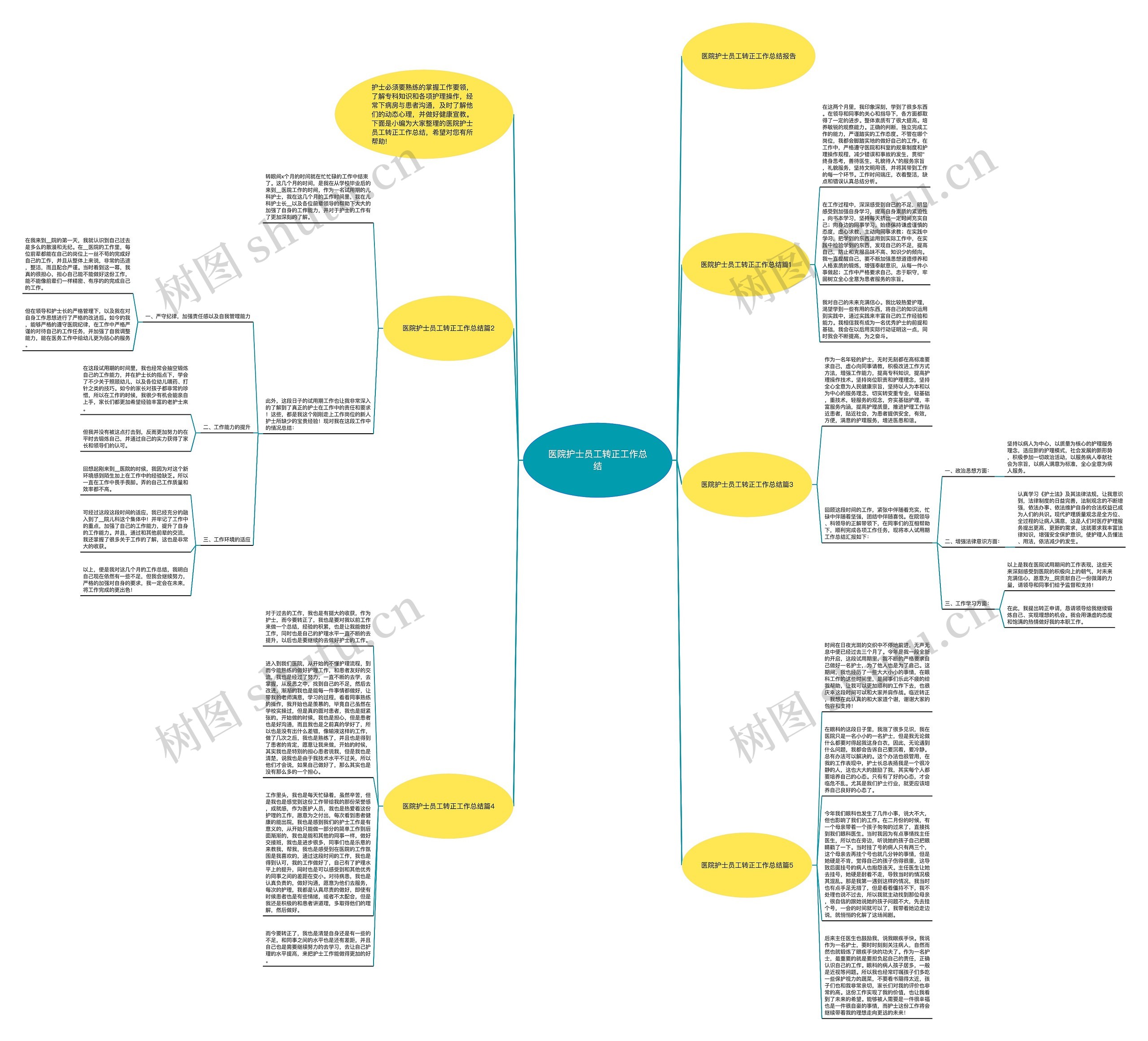 医院护士员工转正工作总结思维导图