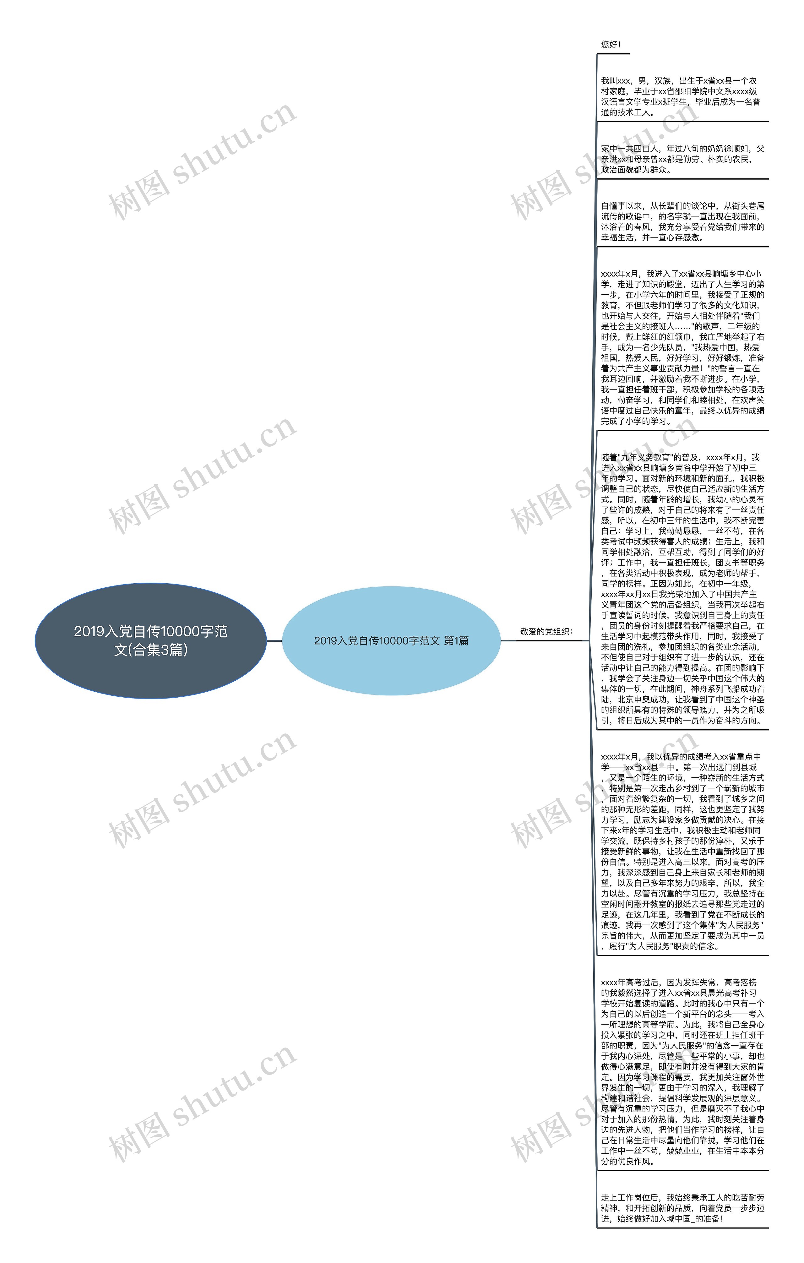 2019入党自传10000字范文(合集3篇)思维导图