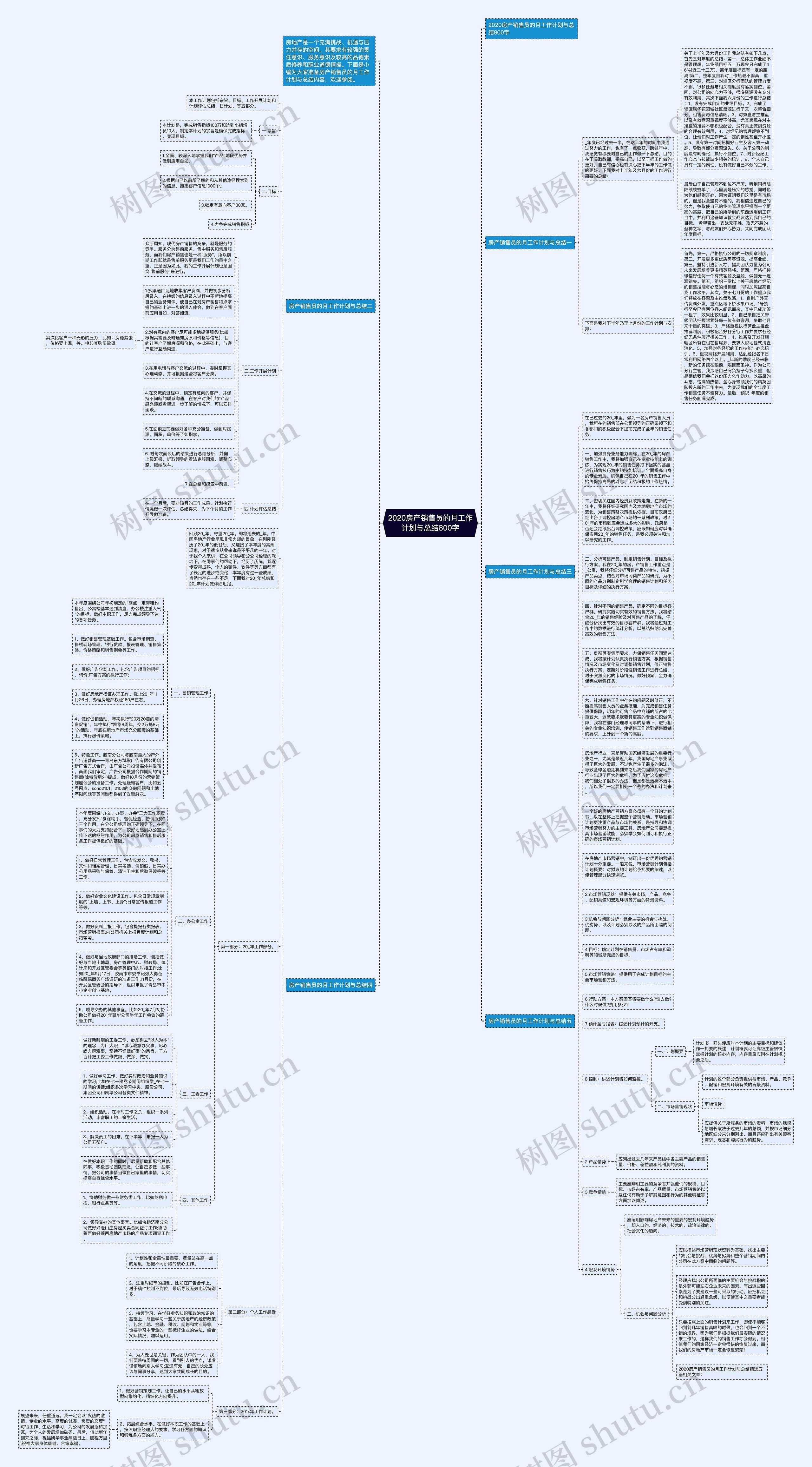 2020房产销售员的月工作计划与总结800字思维导图