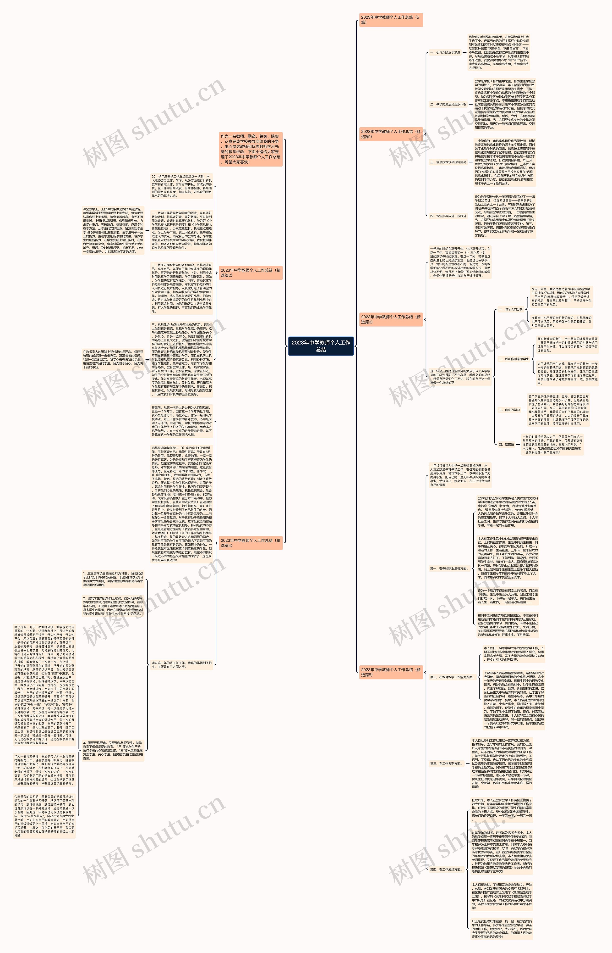 2023年中学教师个人工作总结思维导图