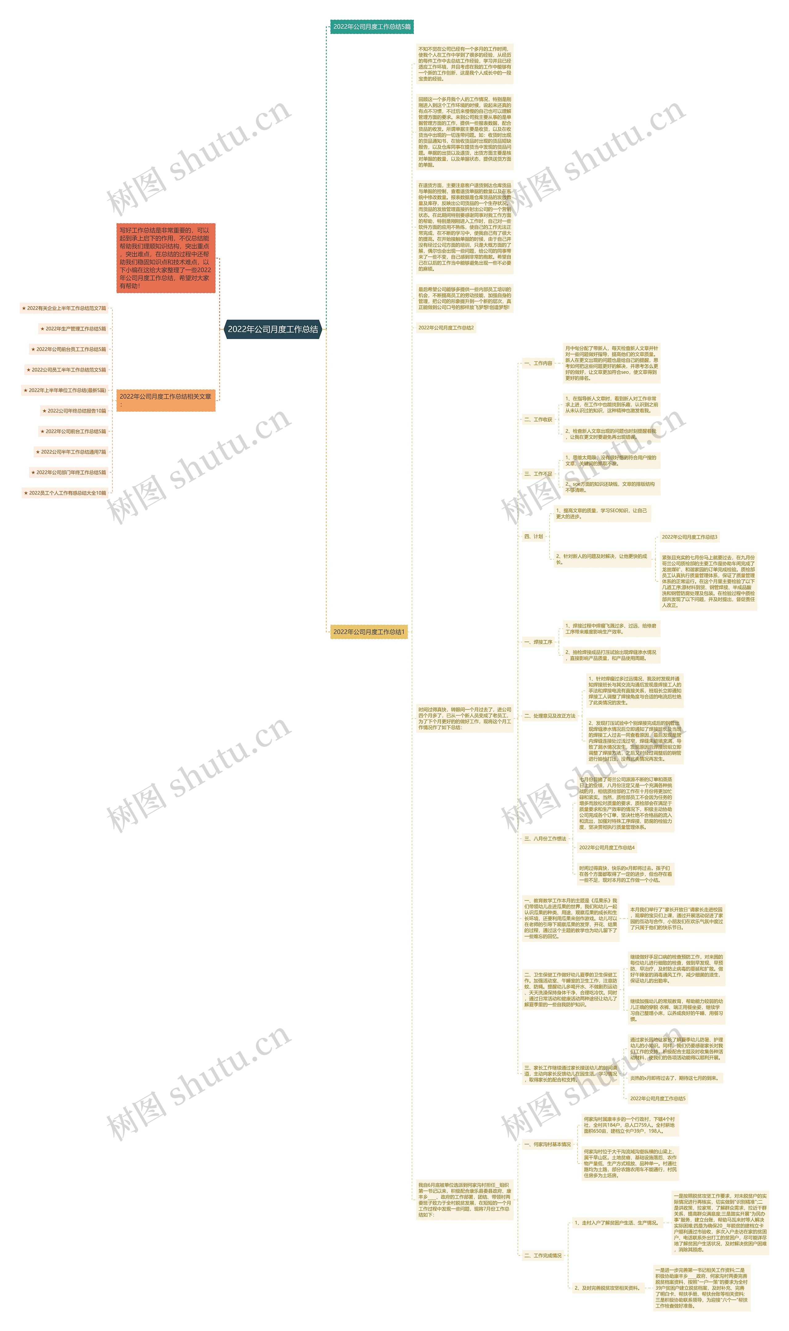2022年公司月度工作总结思维导图