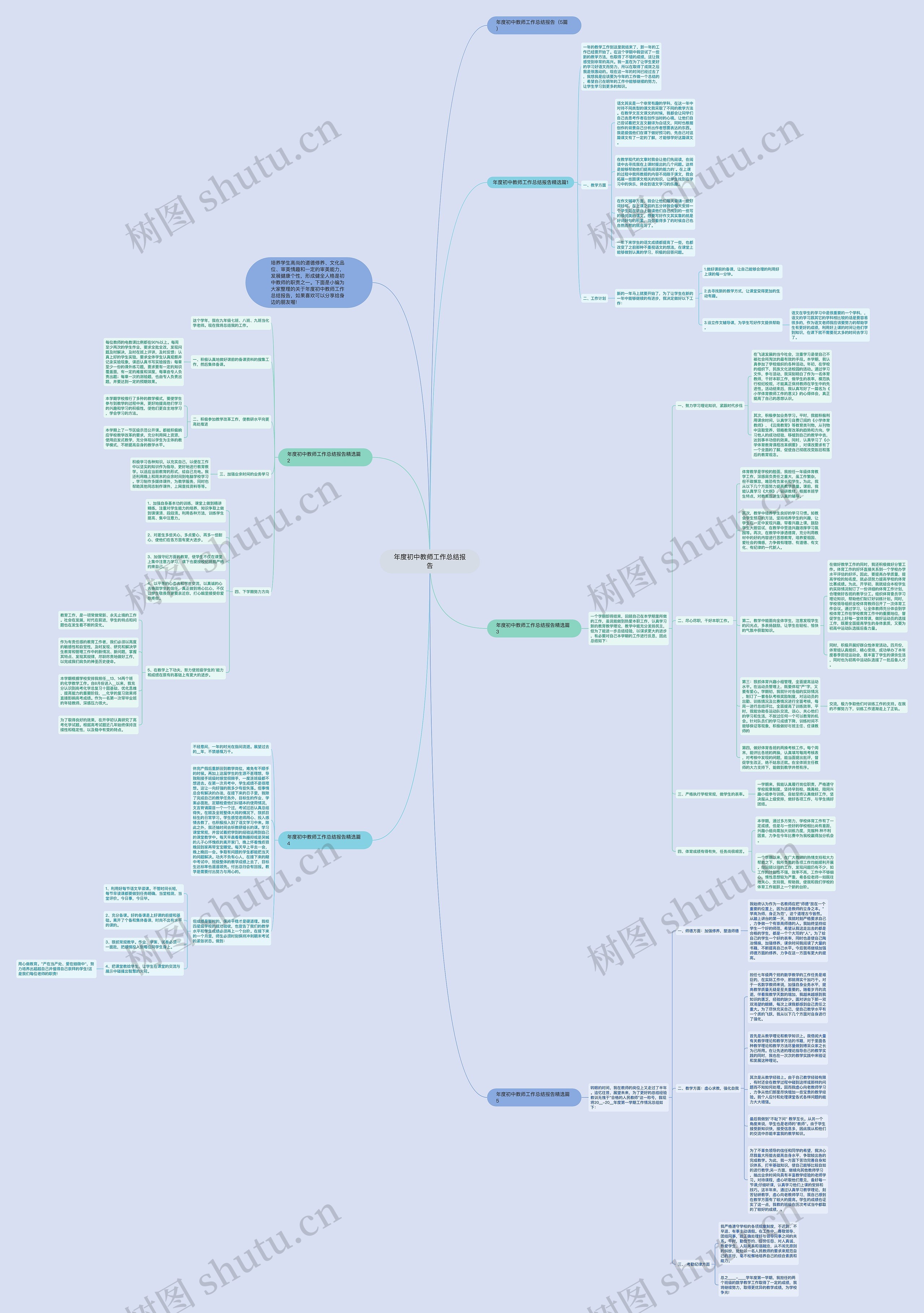年度初中教师工作总结报告思维导图