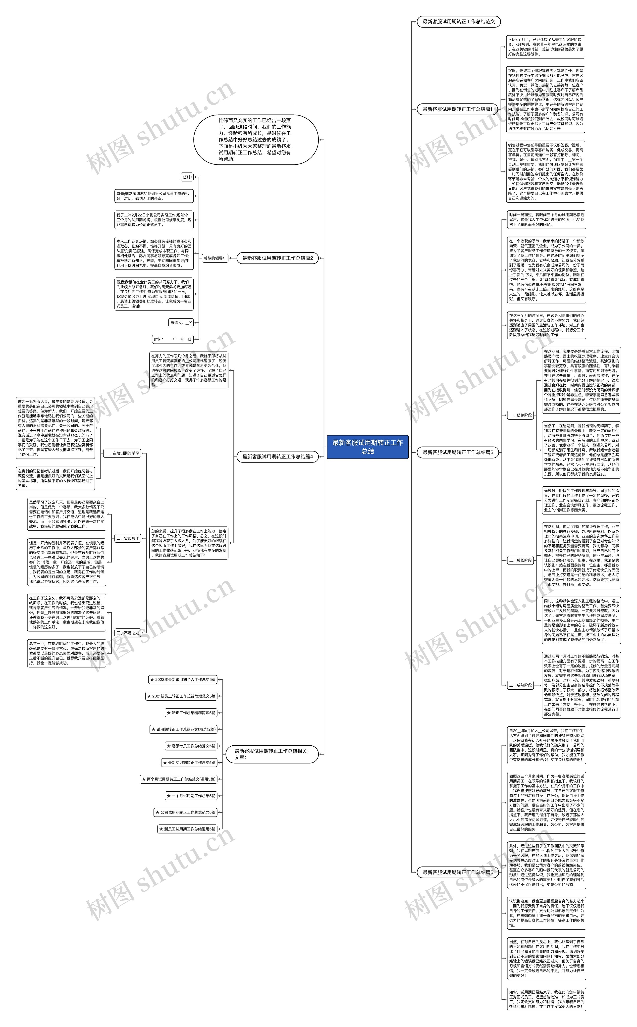 最新客服试用期转正工作总结思维导图