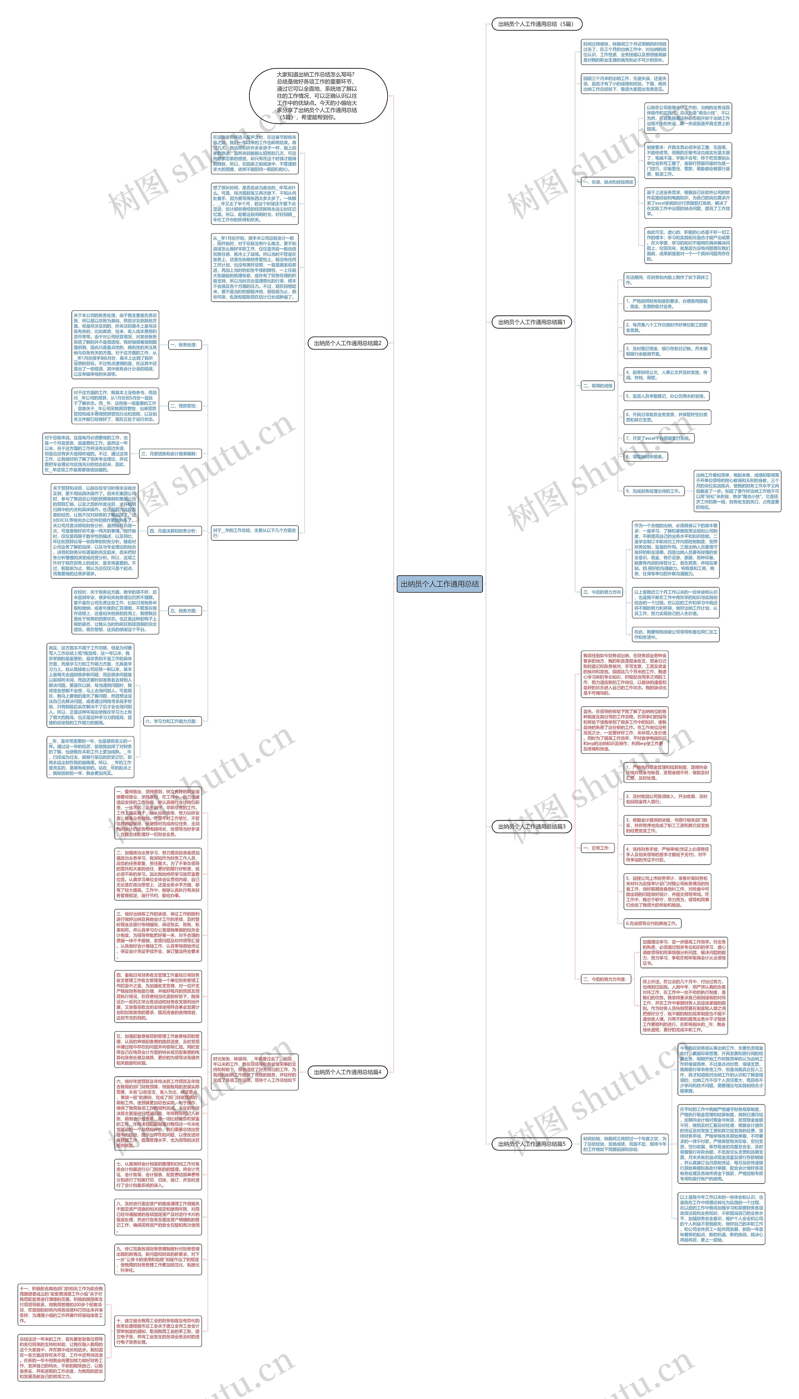 出纳员个人工作通用总结思维导图