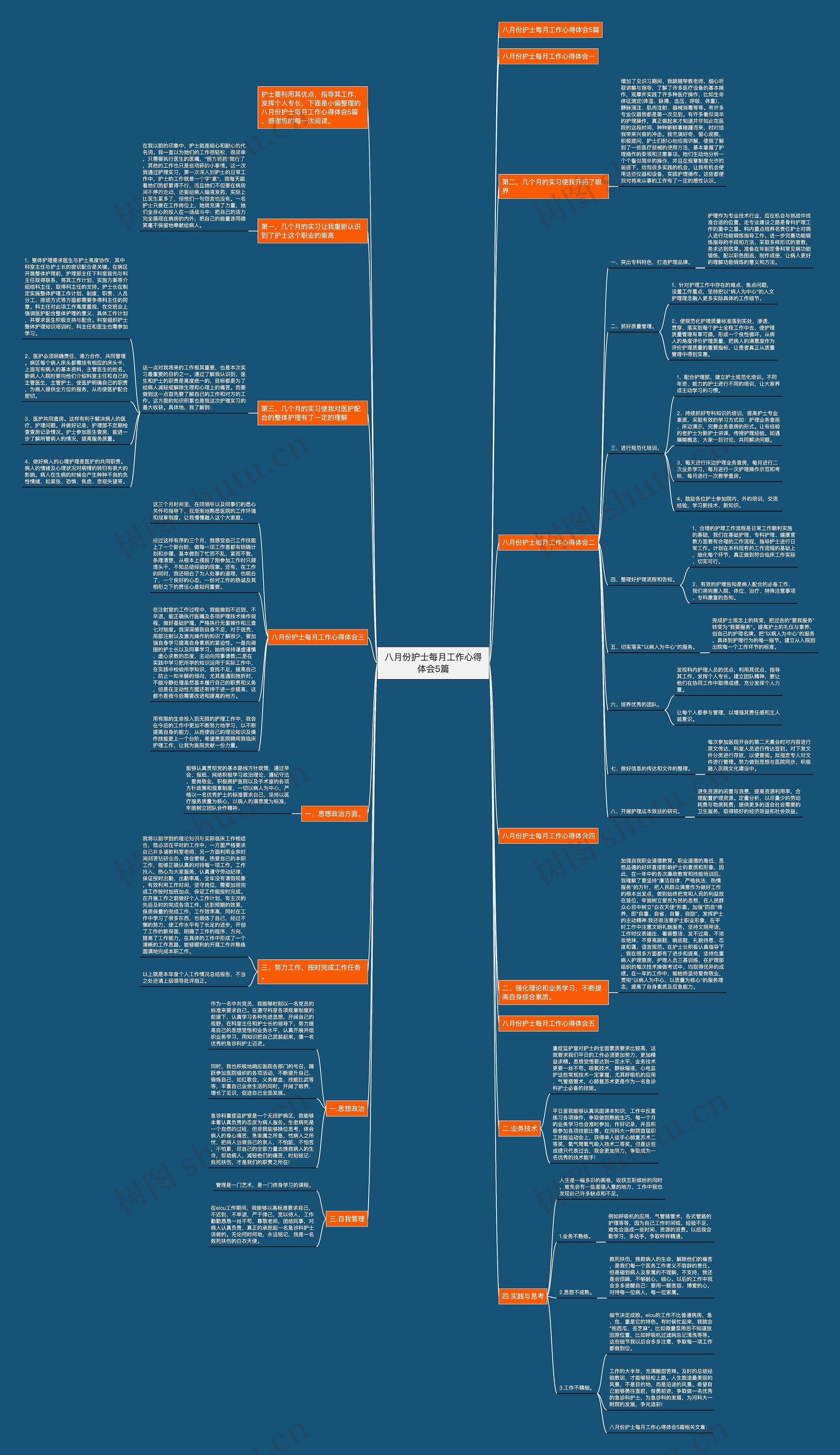八月份护士每月工作心得体会5篇思维导图