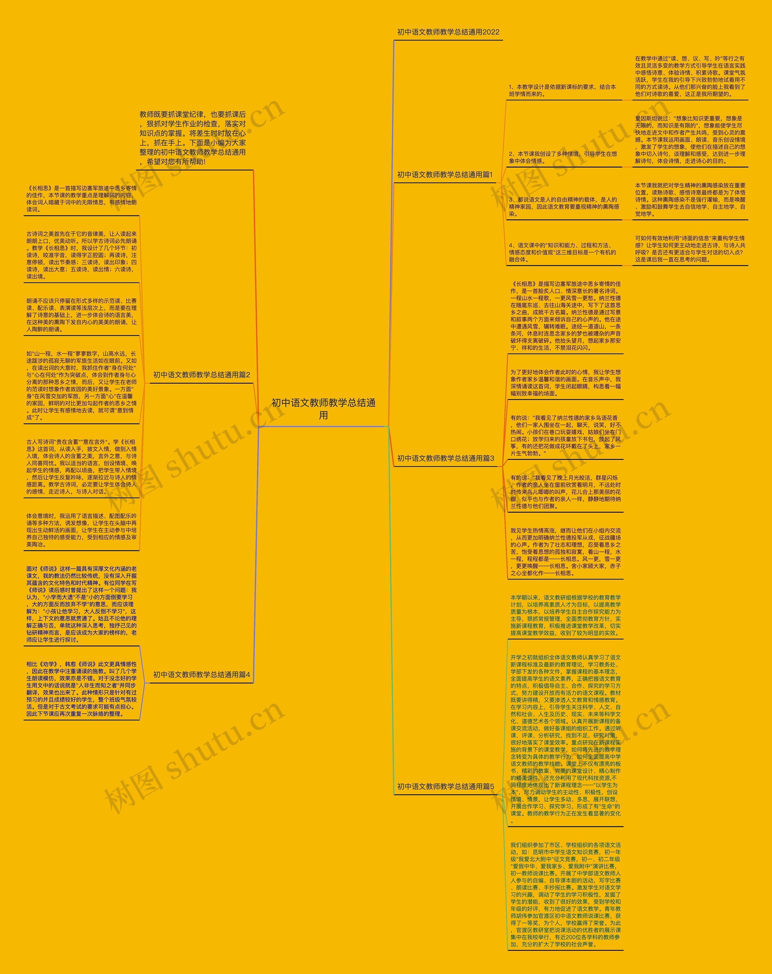 初中语文教师教学总结通用思维导图