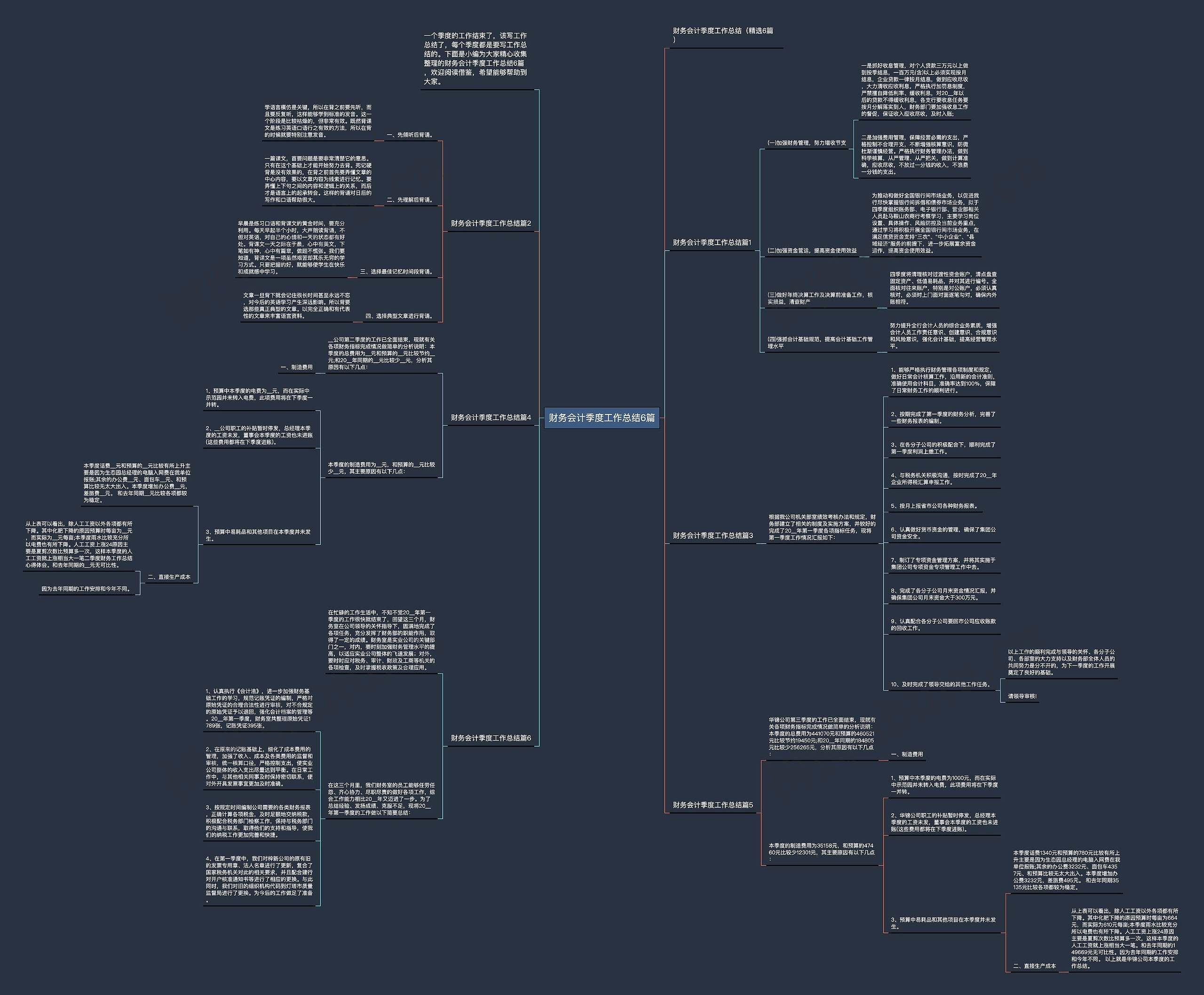 财务会计季度工作总结6篇思维导图