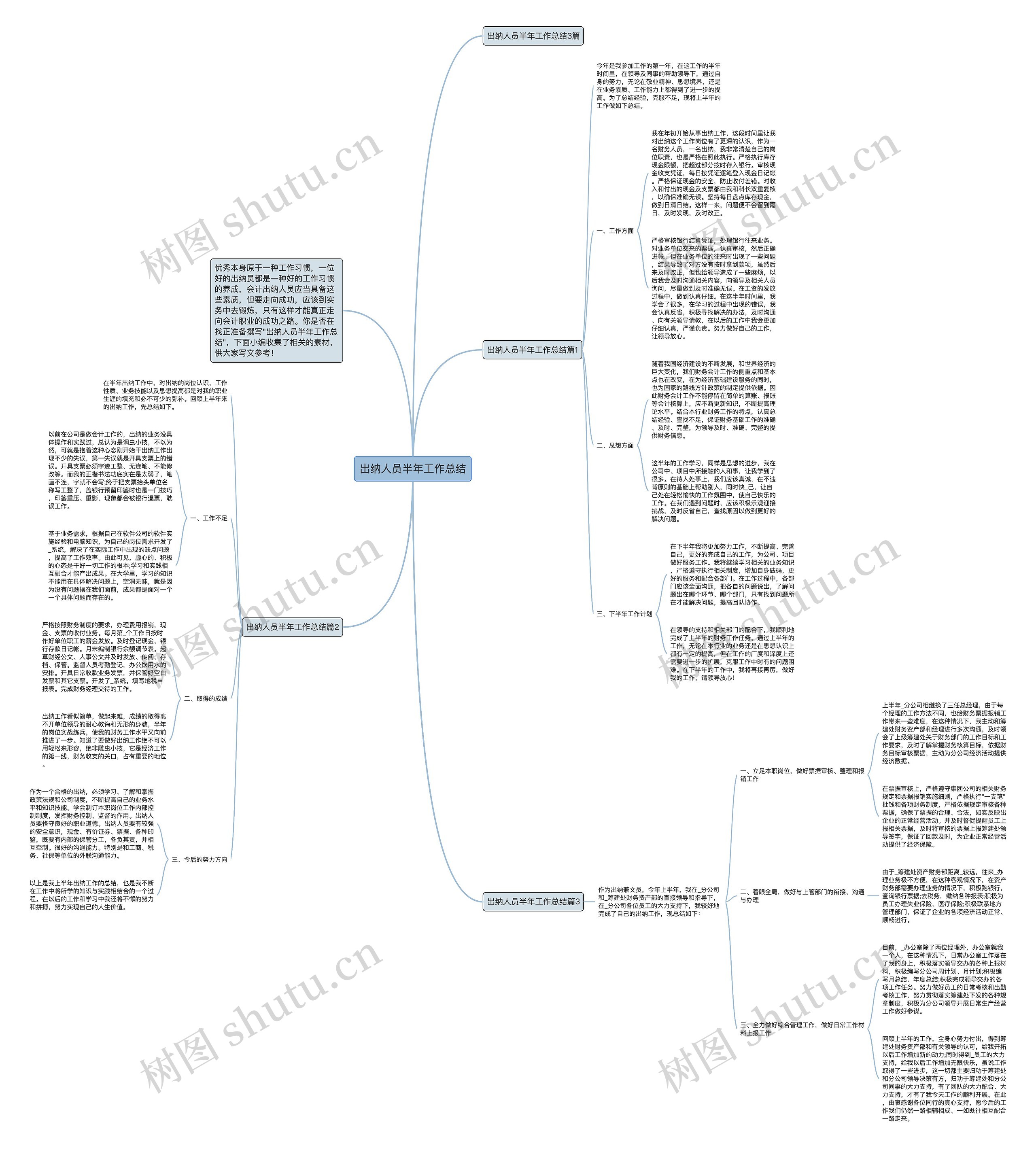 出纳人员半年工作总结思维导图