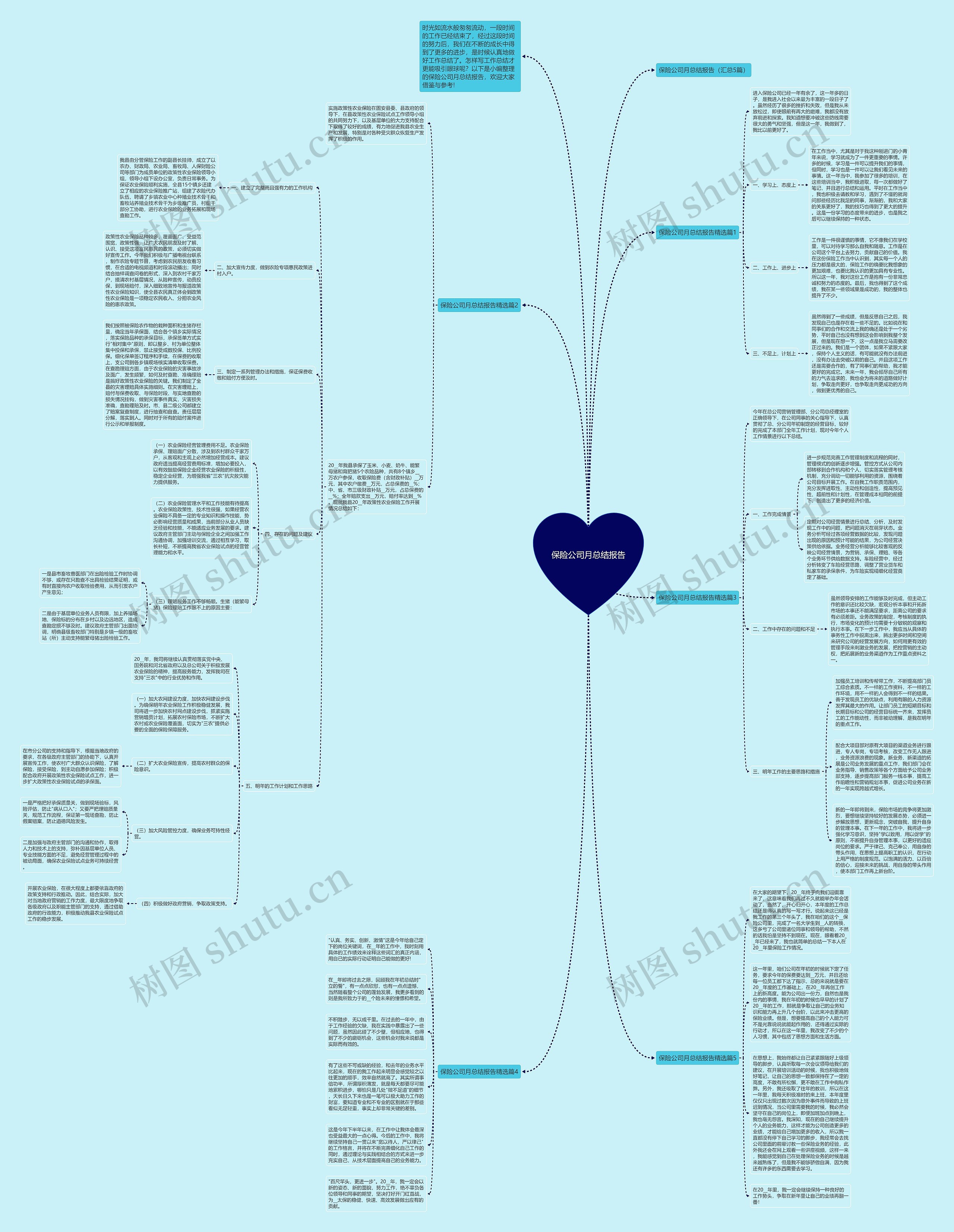保险公司月总结报告思维导图