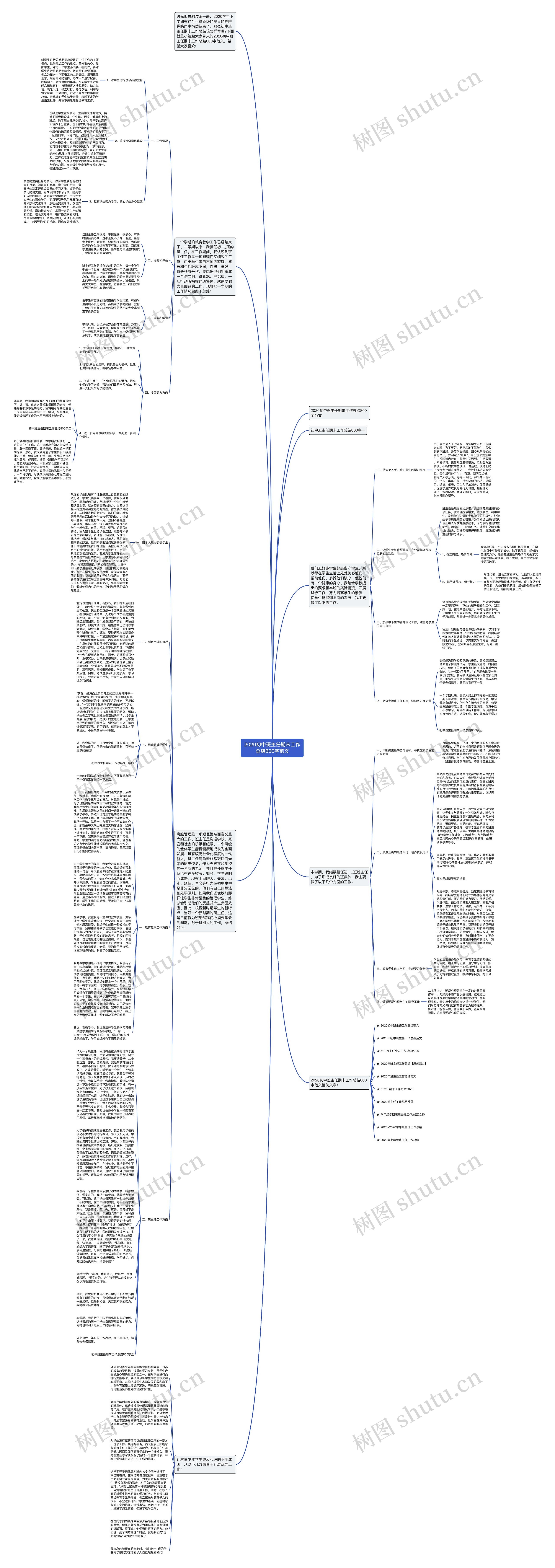 2020初中班主任期末工作总结800字范文思维导图