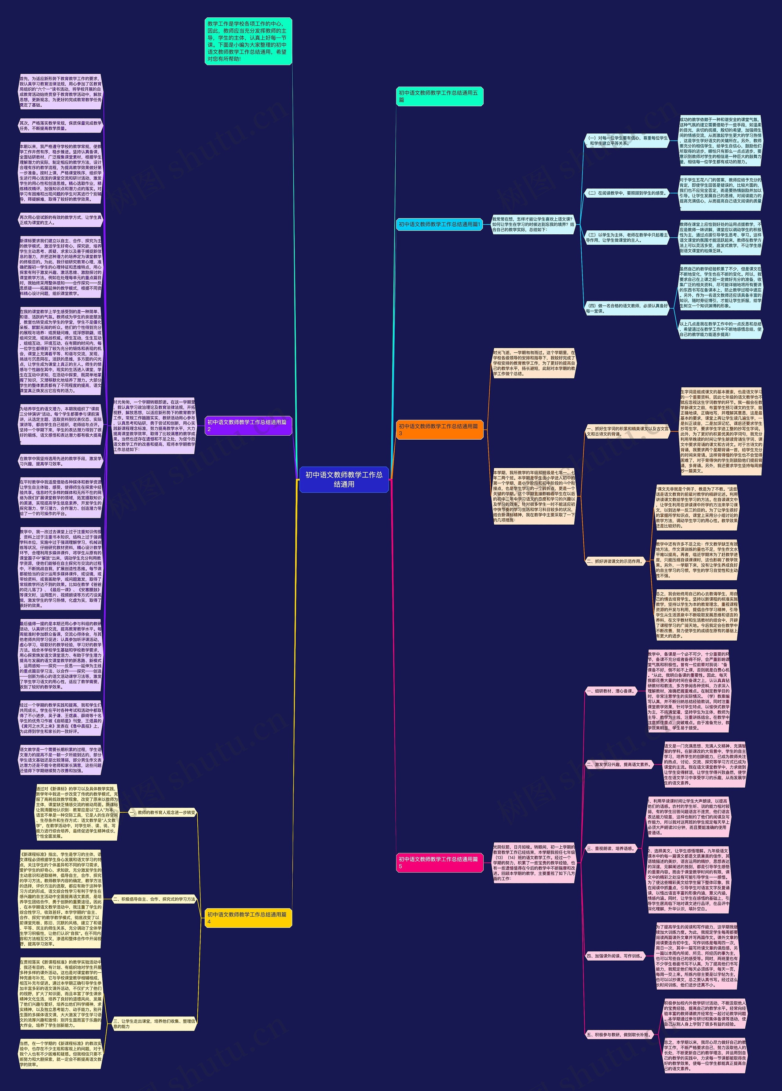 初中语文教师教学工作总结通用思维导图