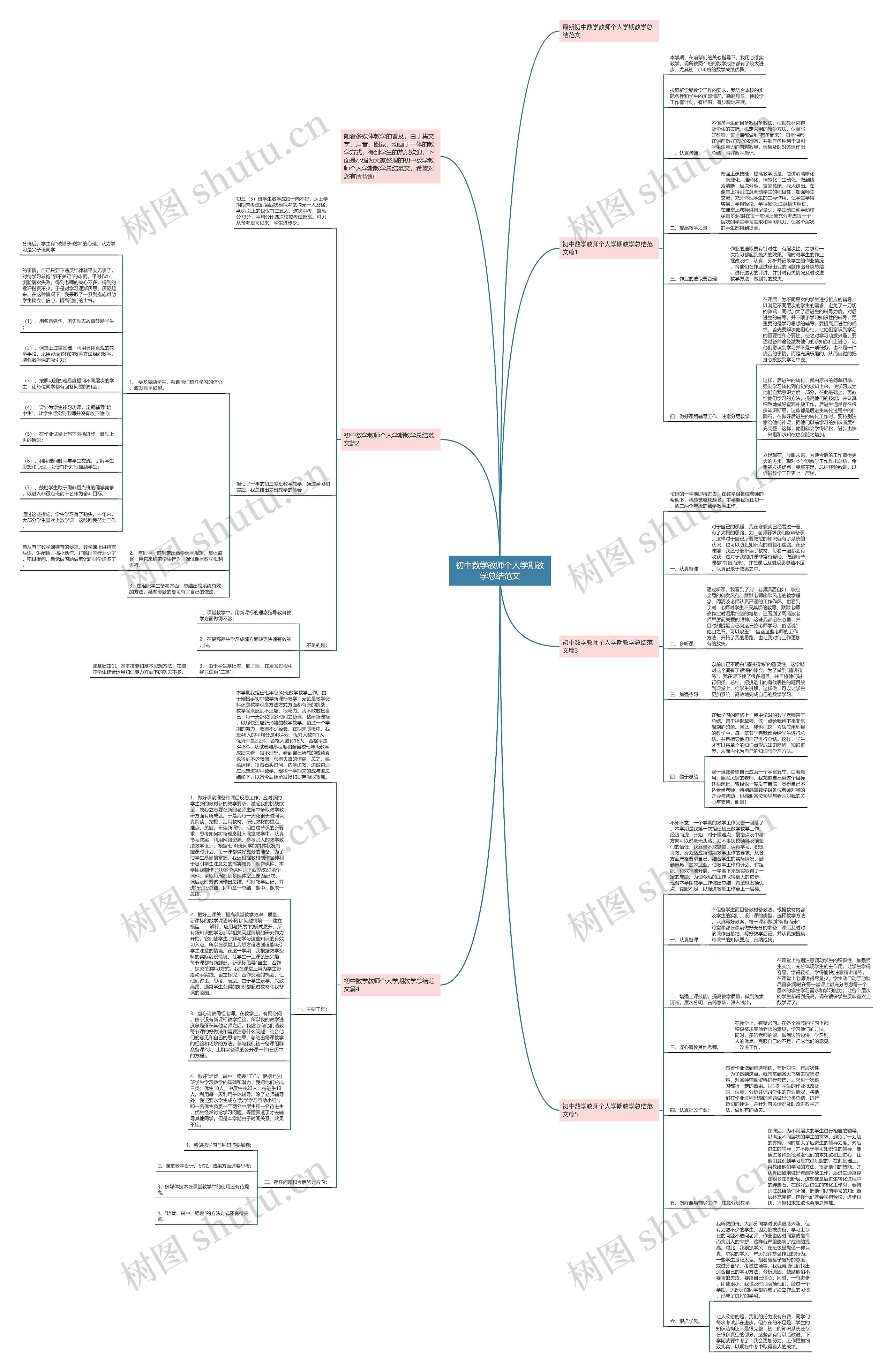 初中数学教师个人学期教学总结范文思维导图