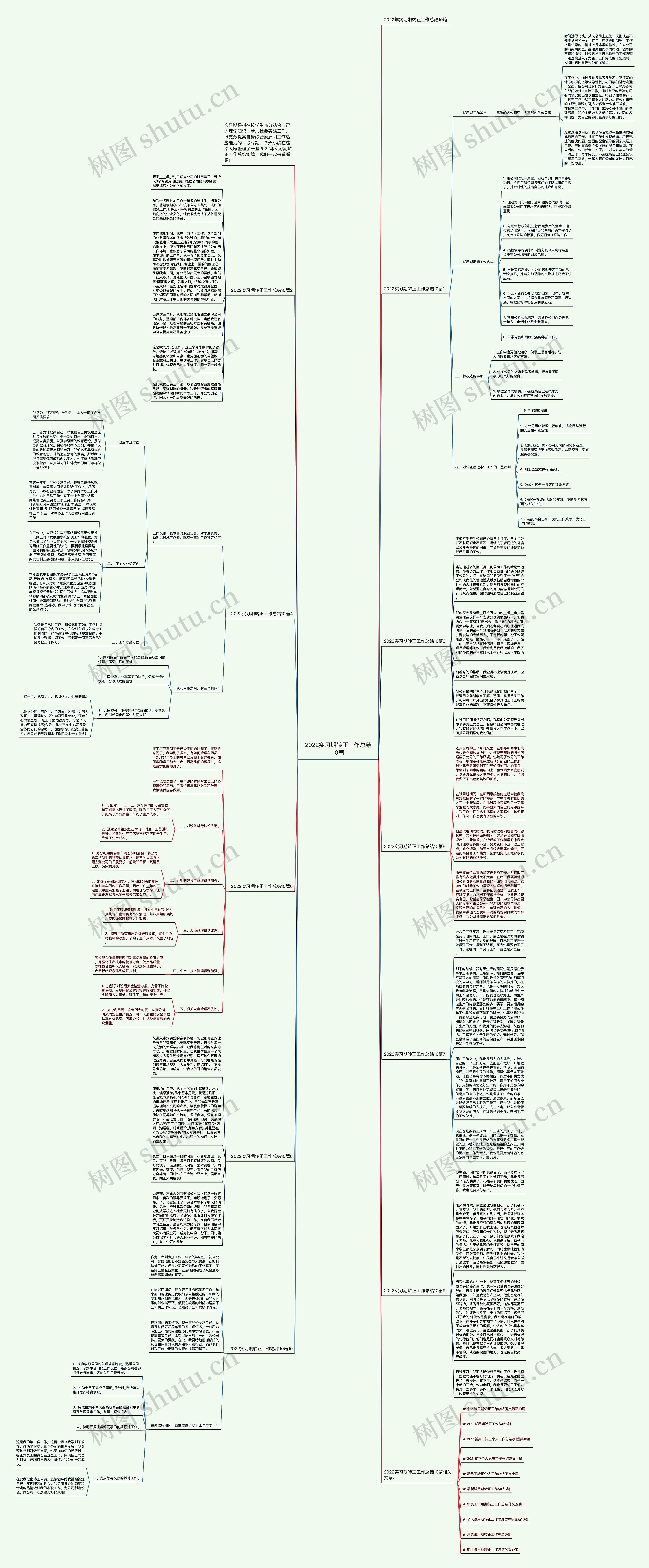 2022实习期转正工作总结10篇思维导图
