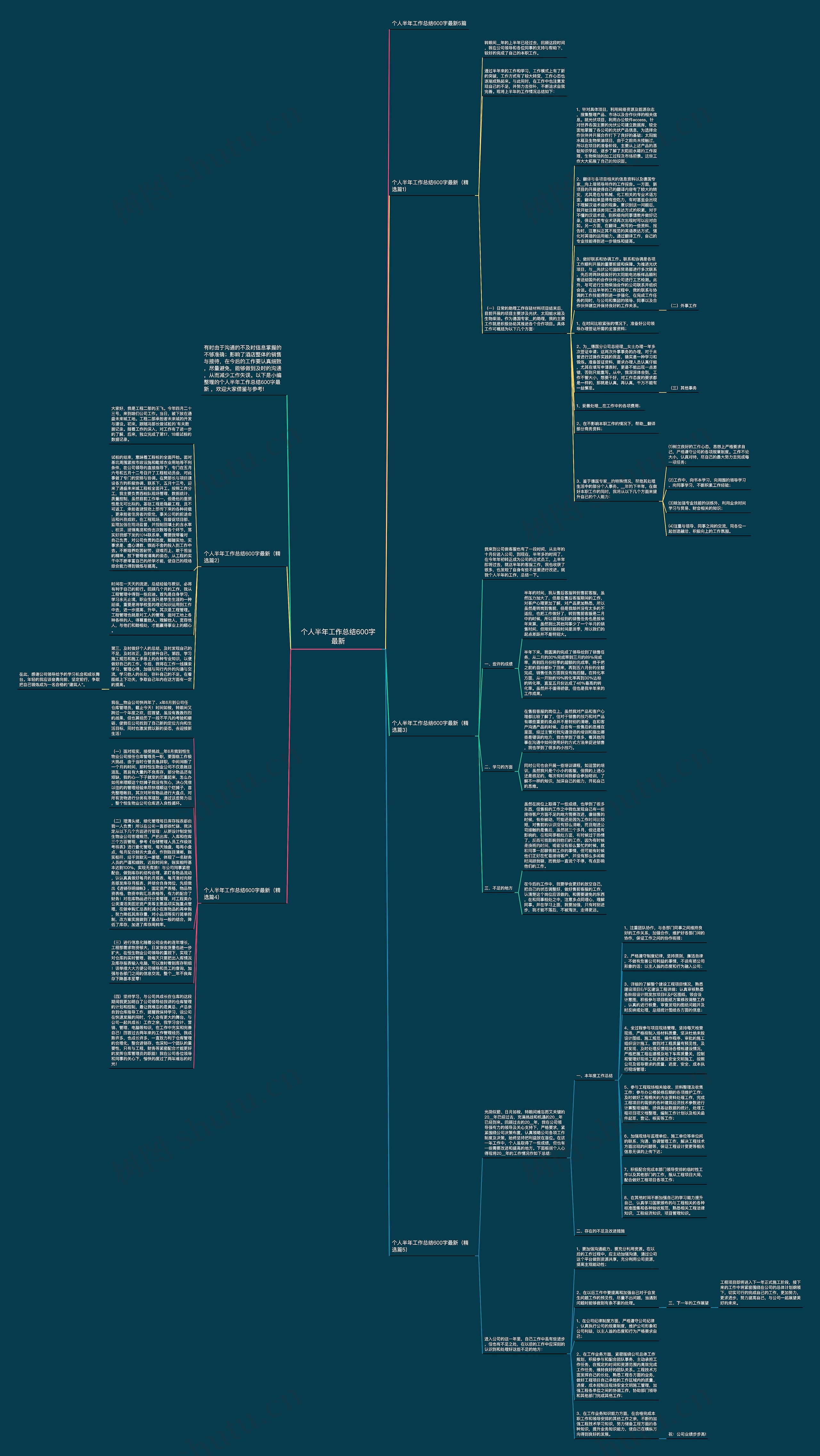 个人半年工作总结600字最新思维导图