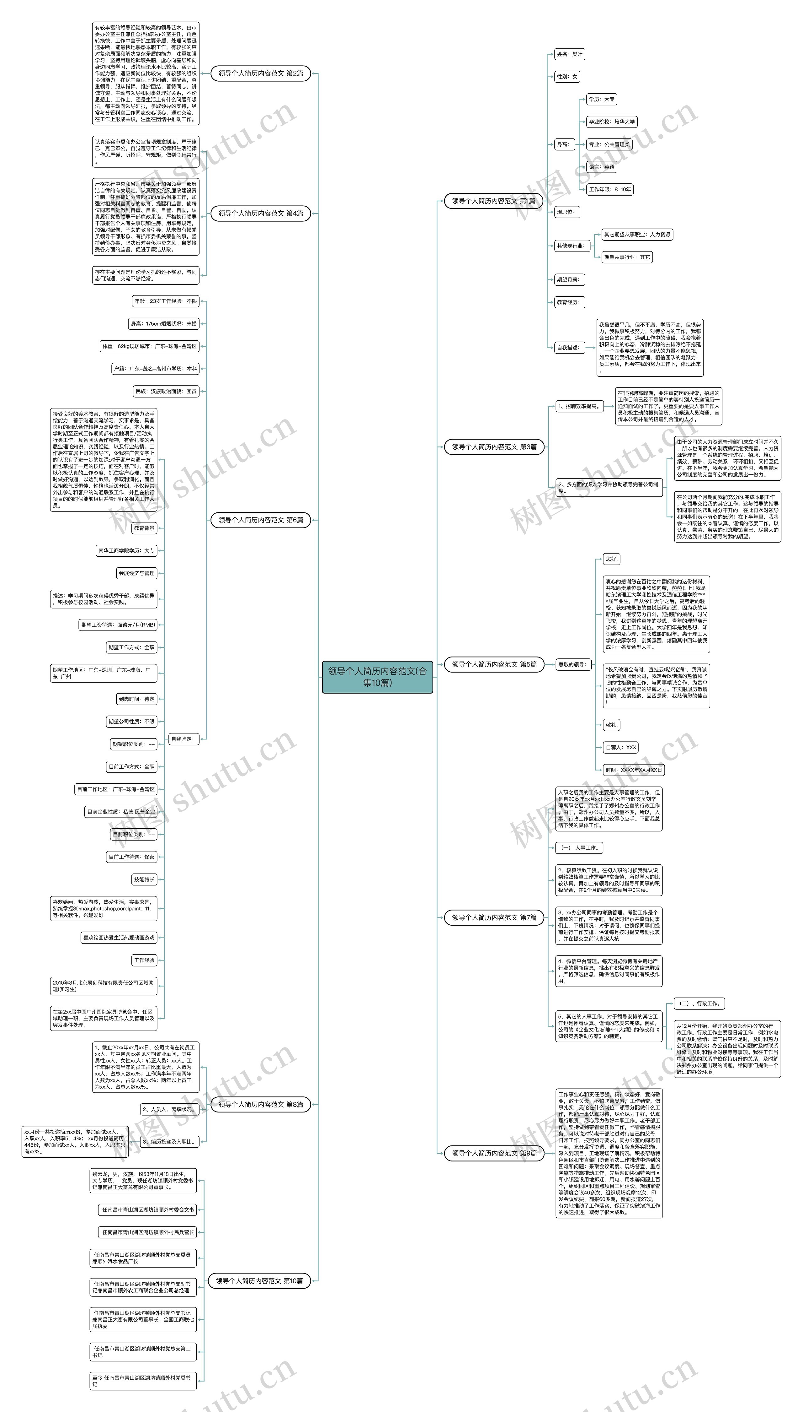 领导个人简历内容范文(合集10篇)思维导图