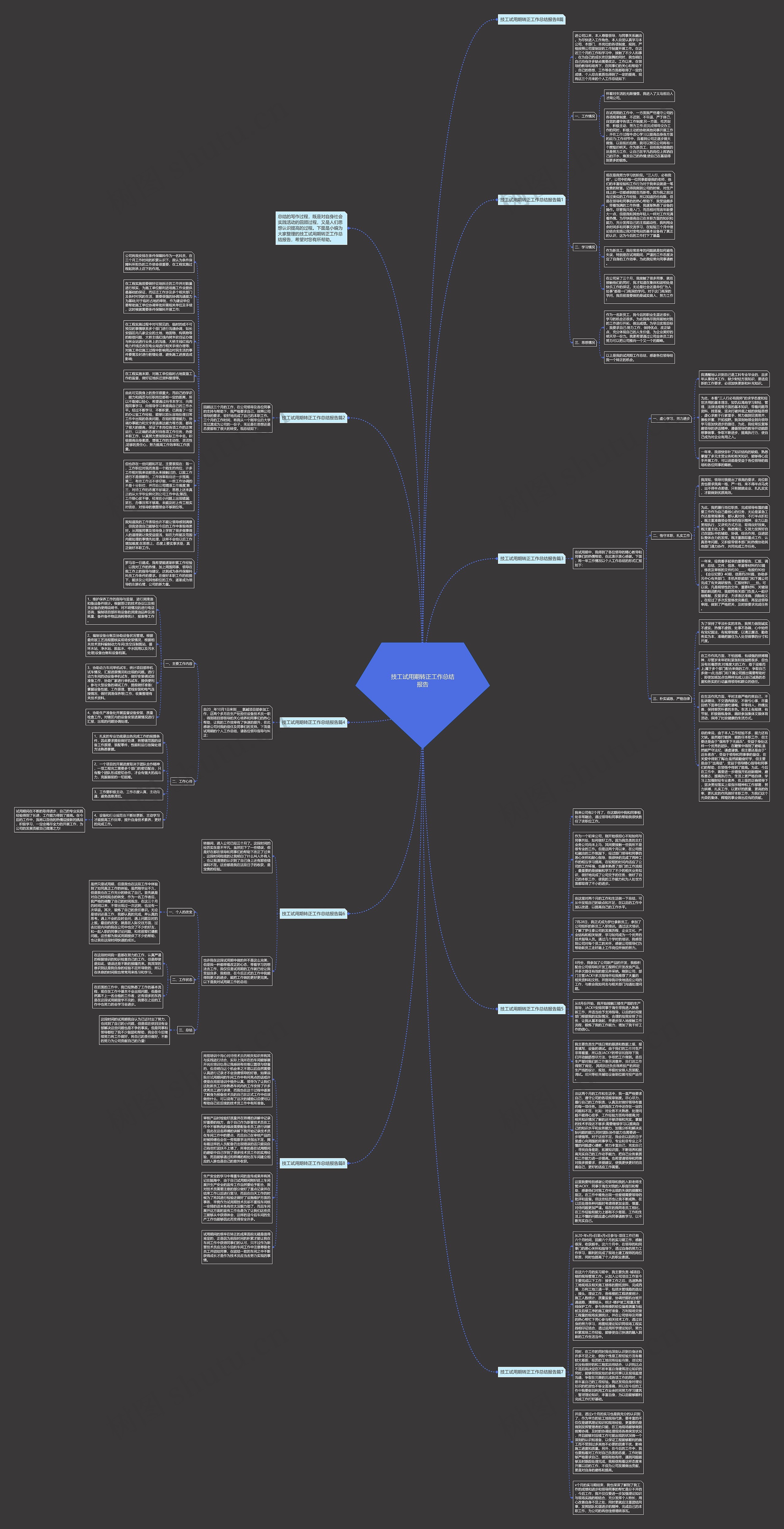 技工试用期转正工作总结报告思维导图