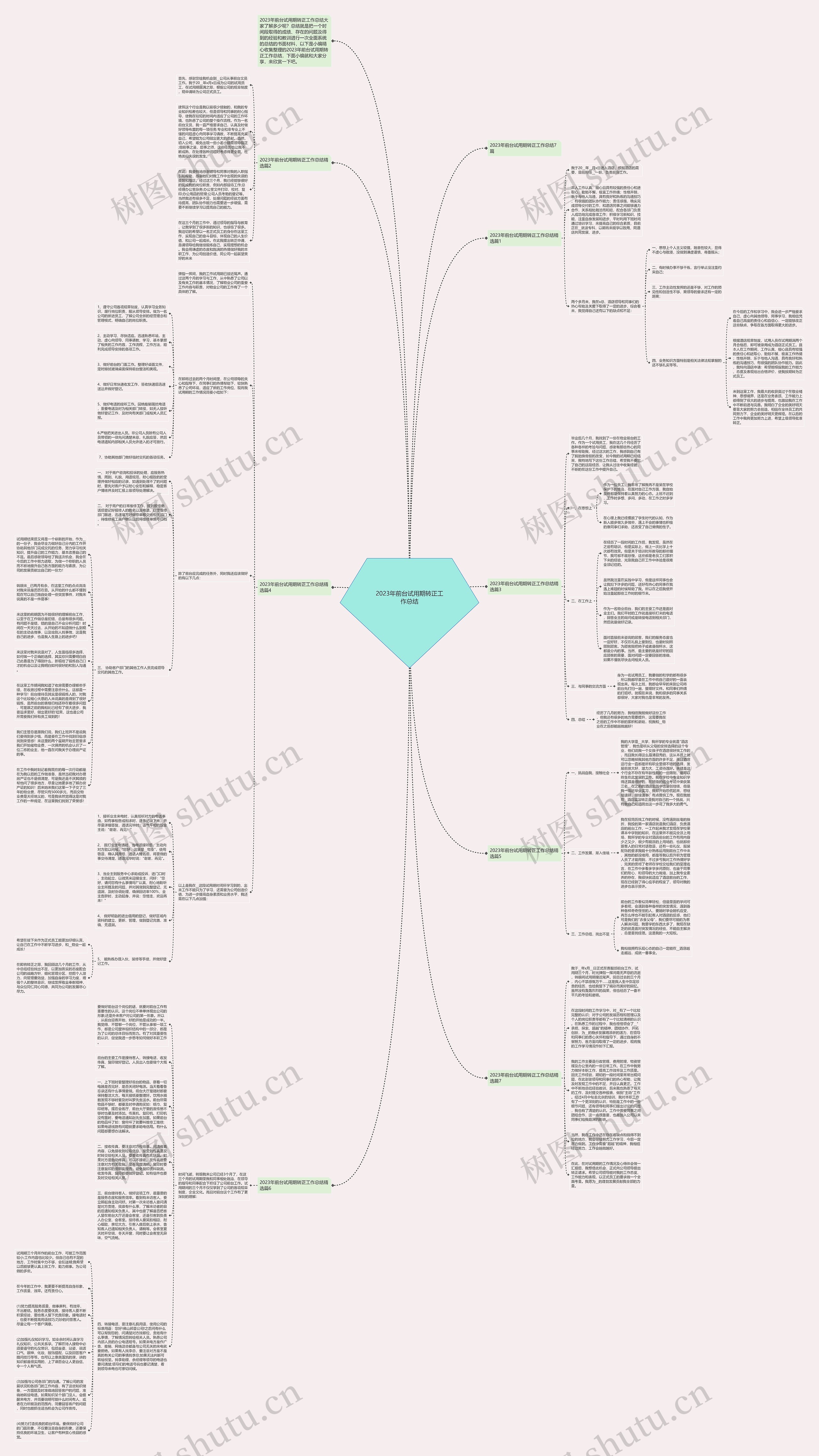 2023年前台试用期转正工作总结思维导图