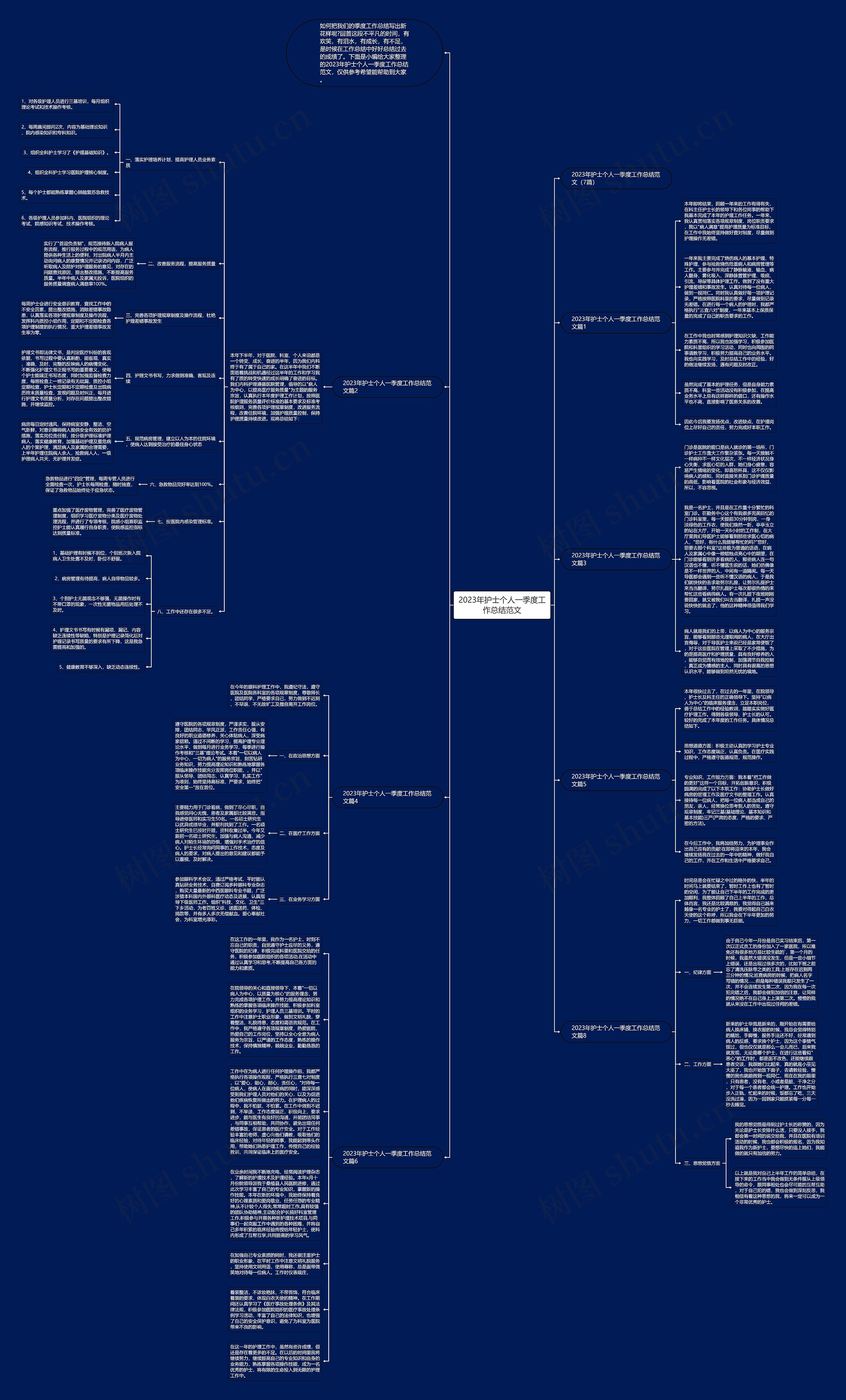 2023年护士个人一季度工作总结范文思维导图