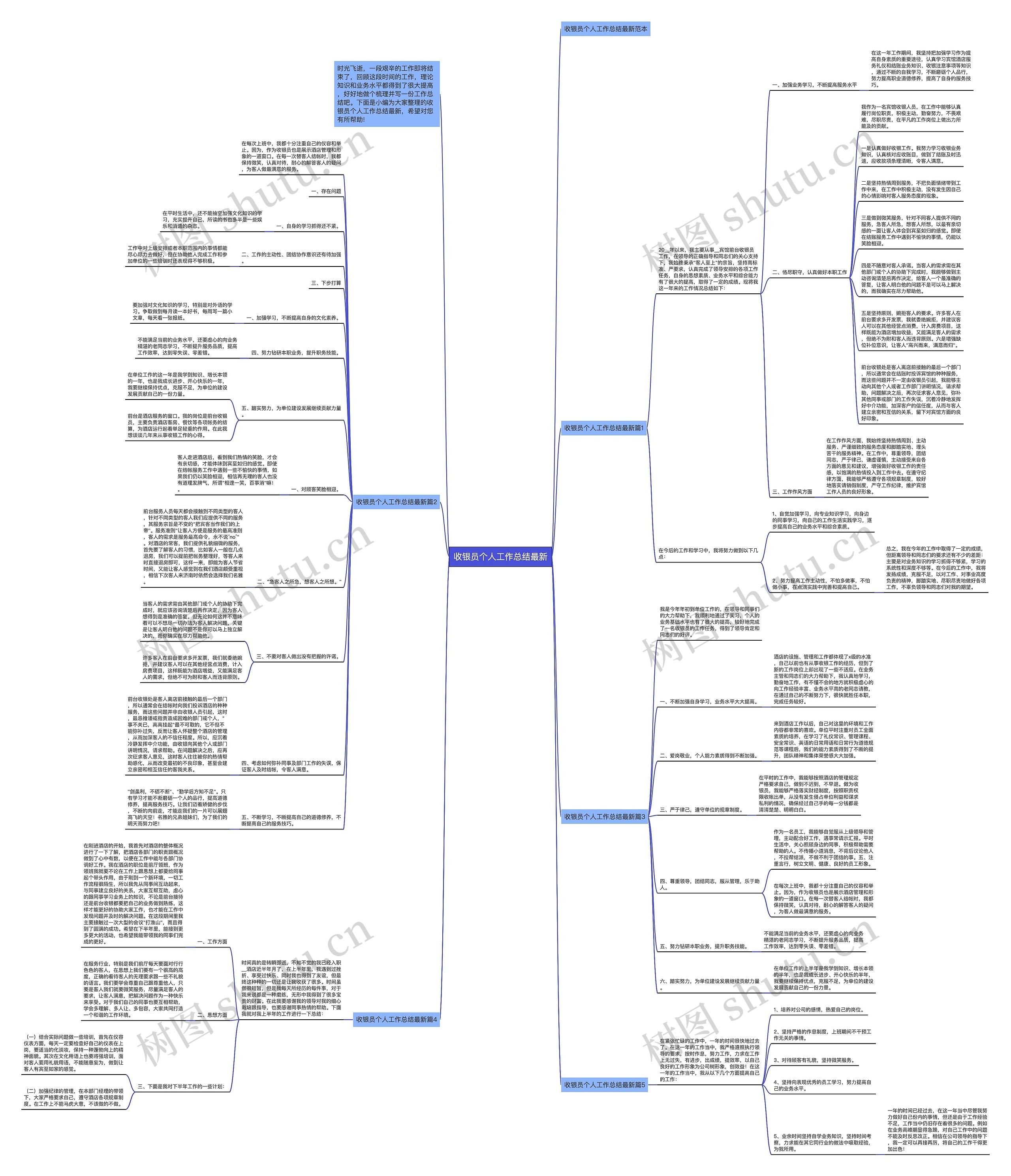 收银员个人工作总结最新思维导图