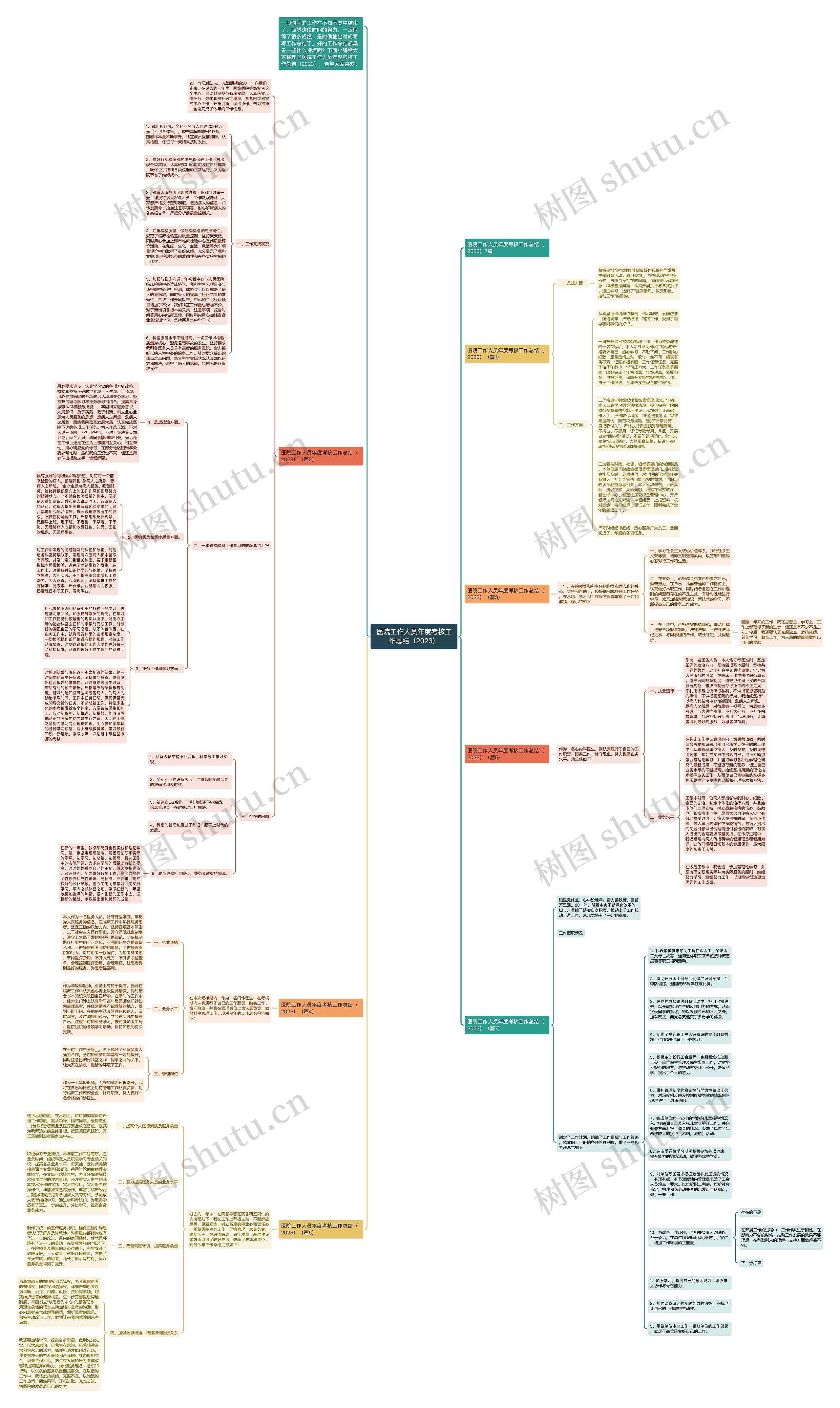 医院工作人员年度考核工作总结（2023）思维导图