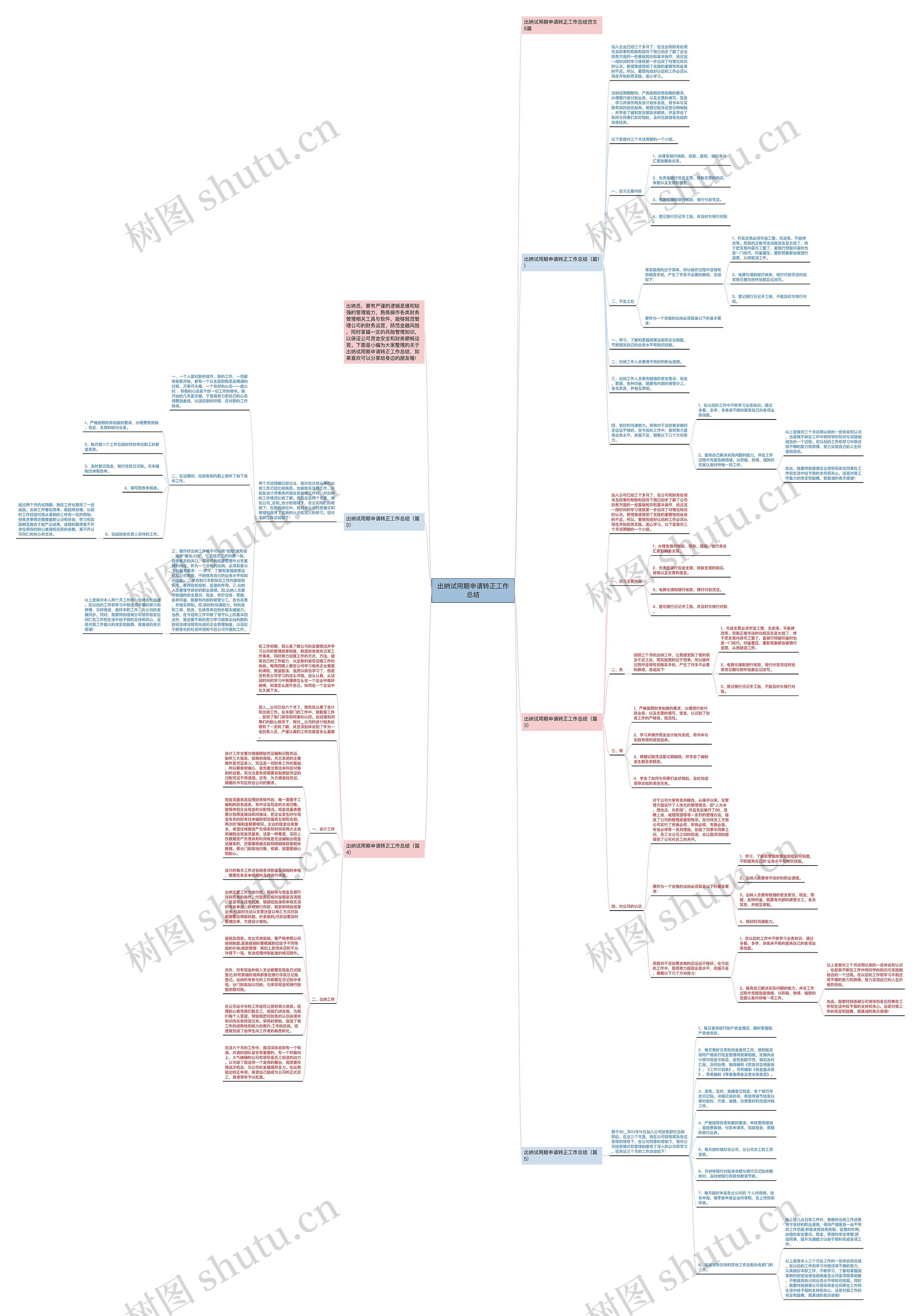 出纳试用期申请转正工作总结思维导图