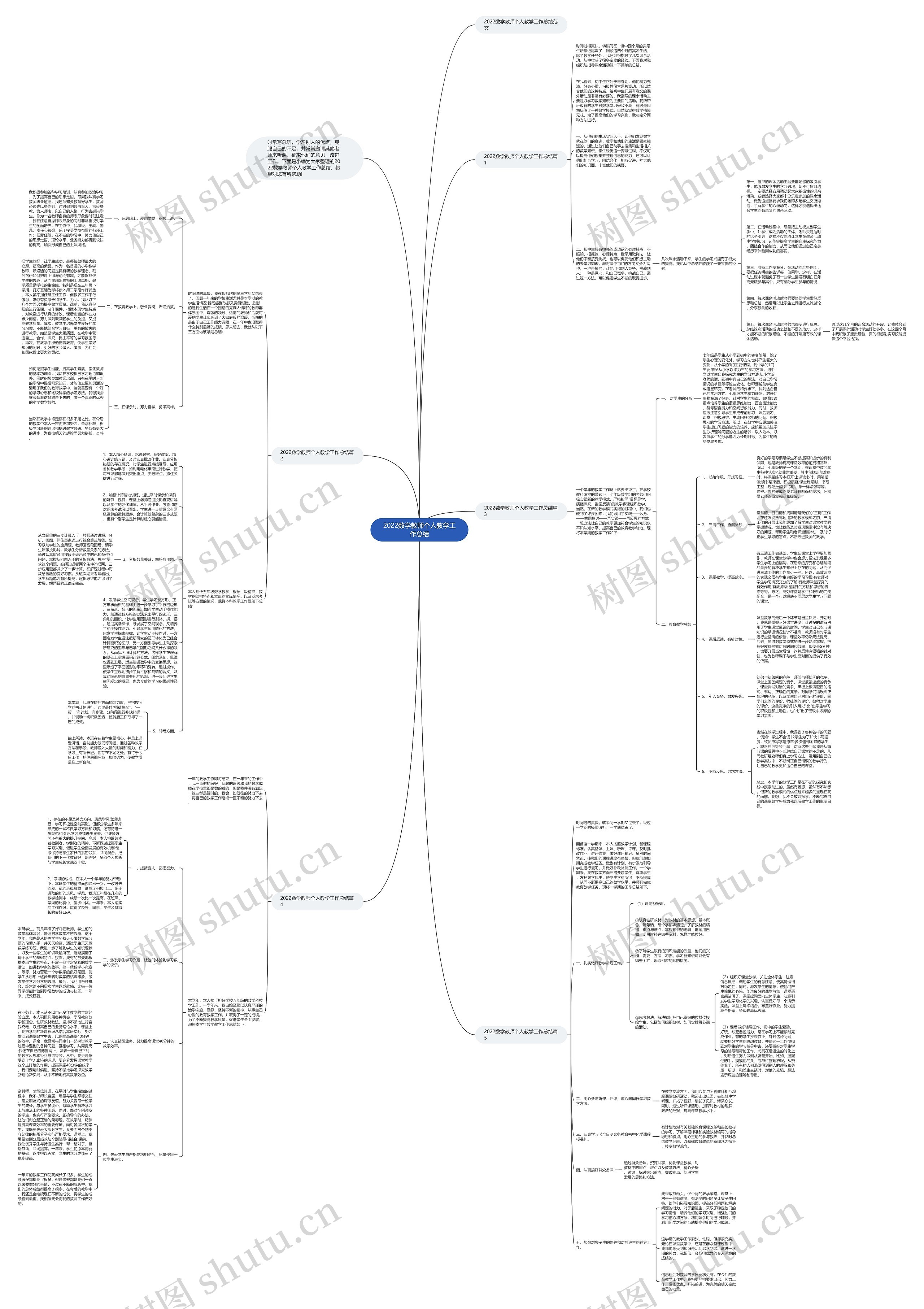 2022数学教师个人教学工作总结思维导图
