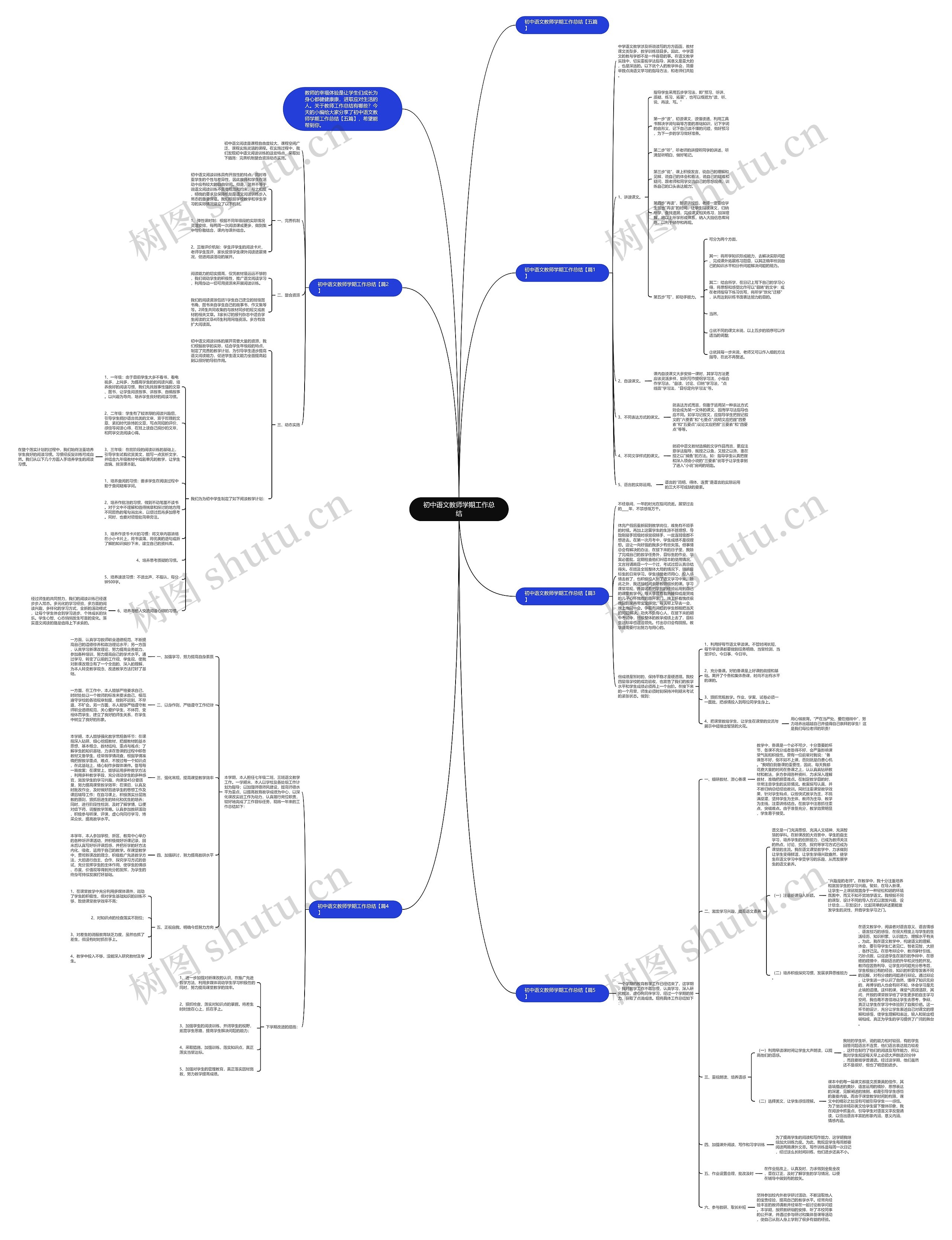 初中语文教师学期工作总结思维导图