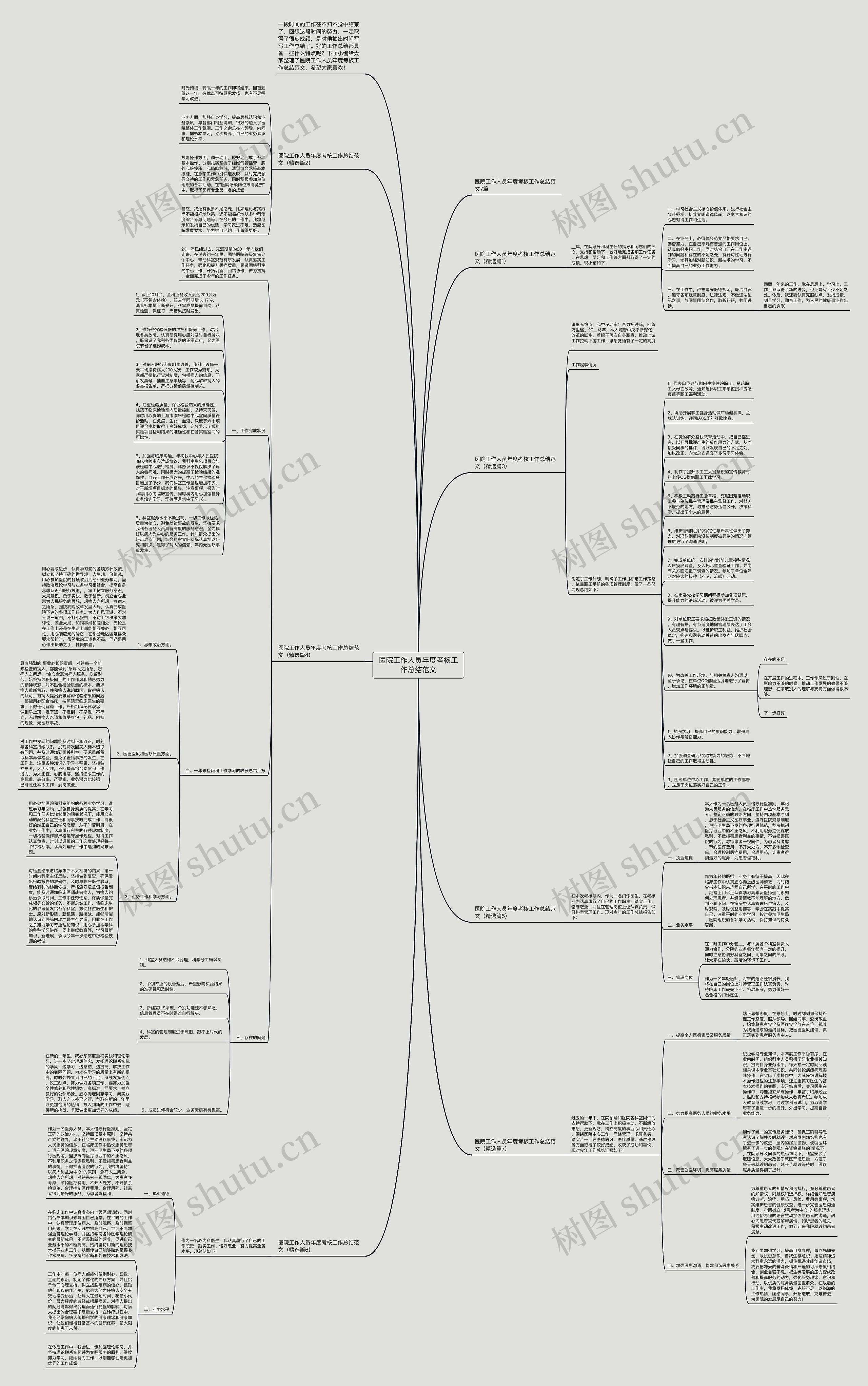 医院工作人员年度考核工作总结范文思维导图