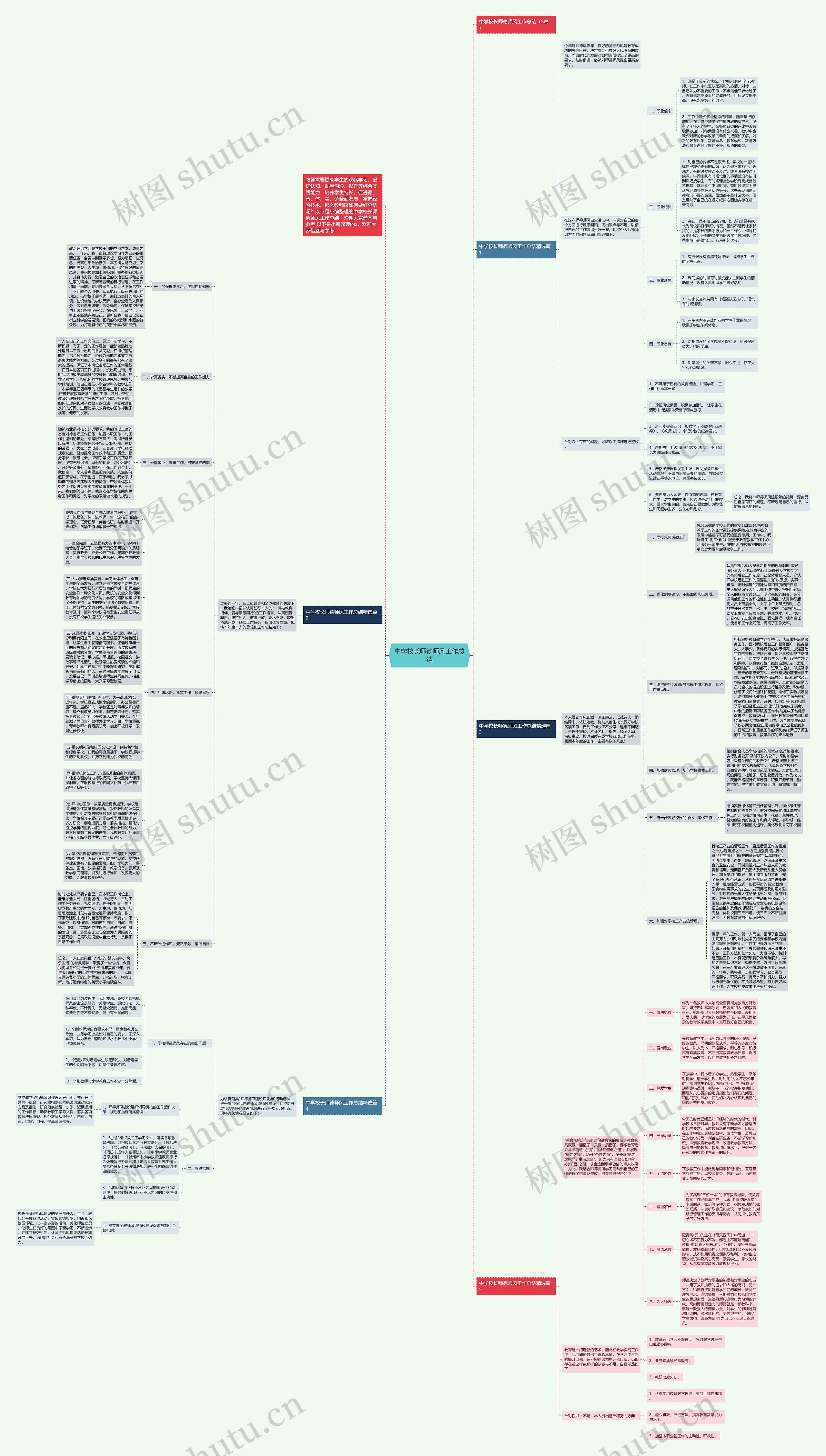 中学校长师德师风工作总结思维导图