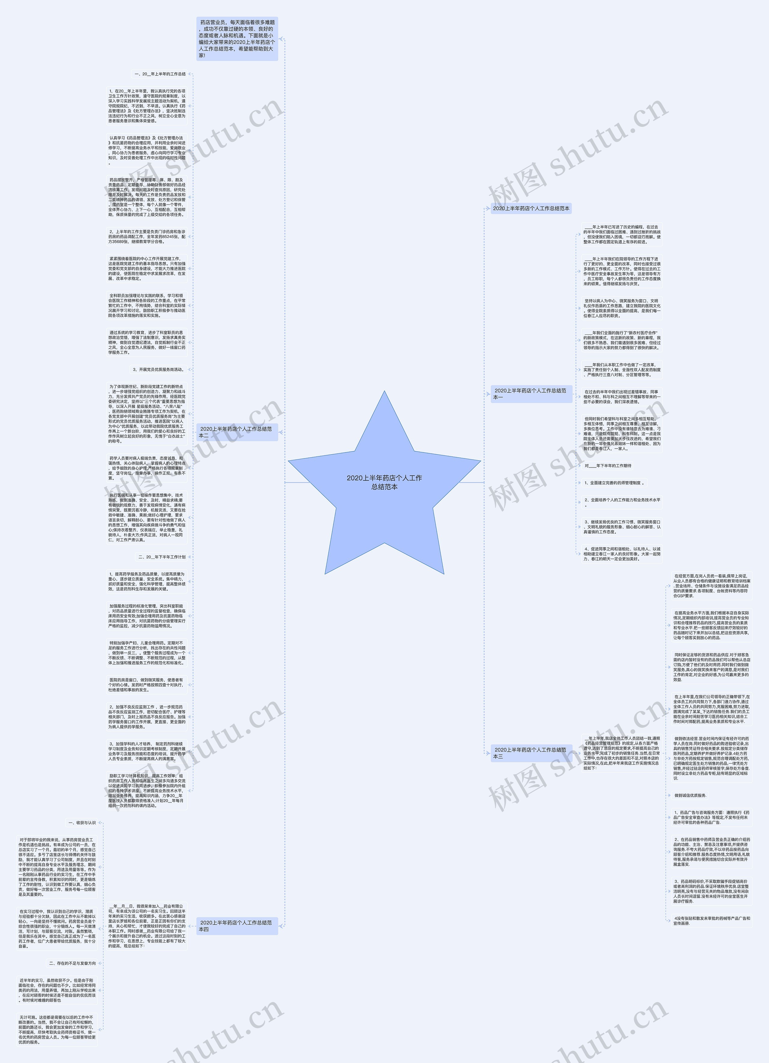 2020上半年药店个人工作总结范本思维导图