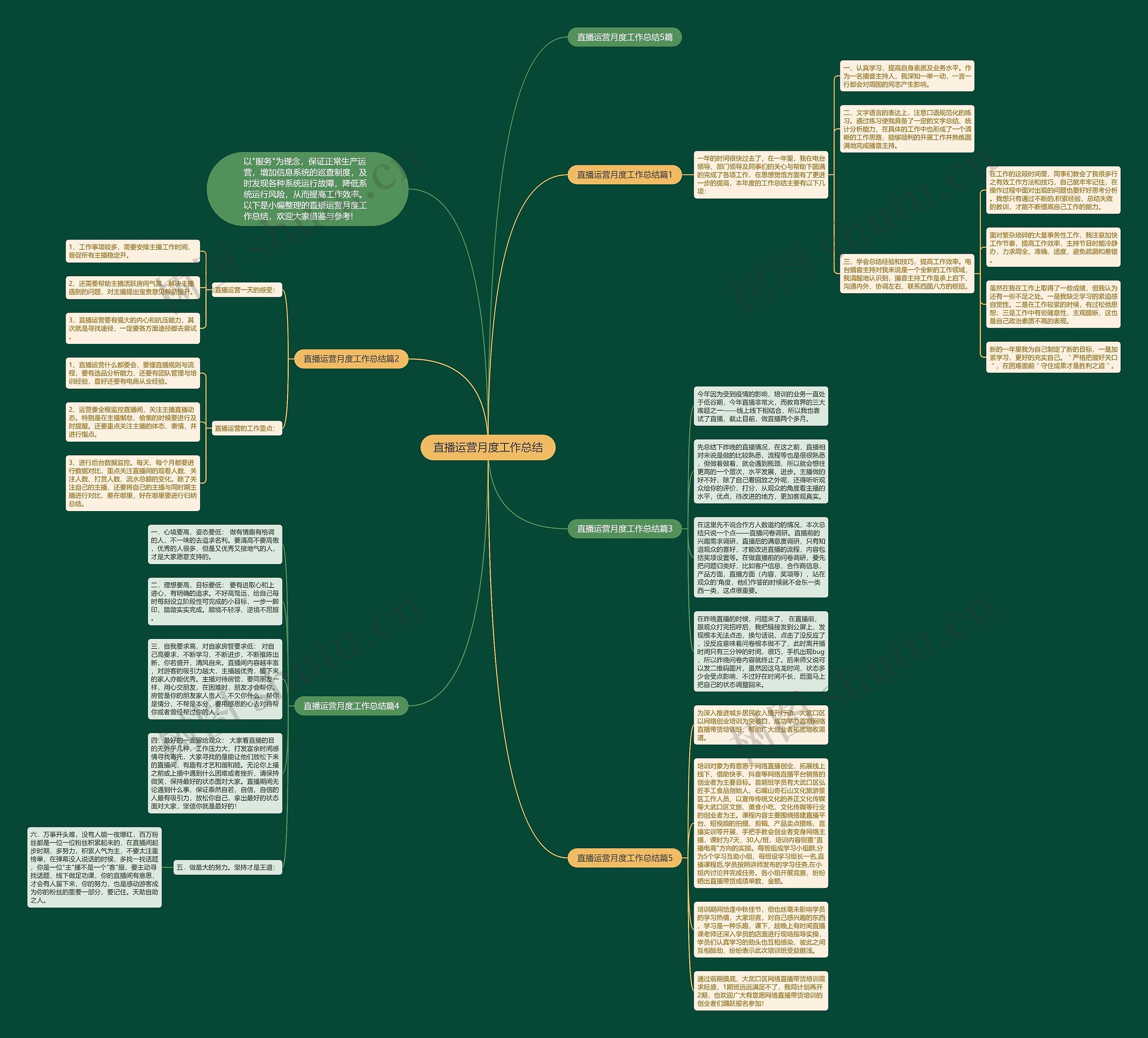 直播运营月度工作总结思维导图
