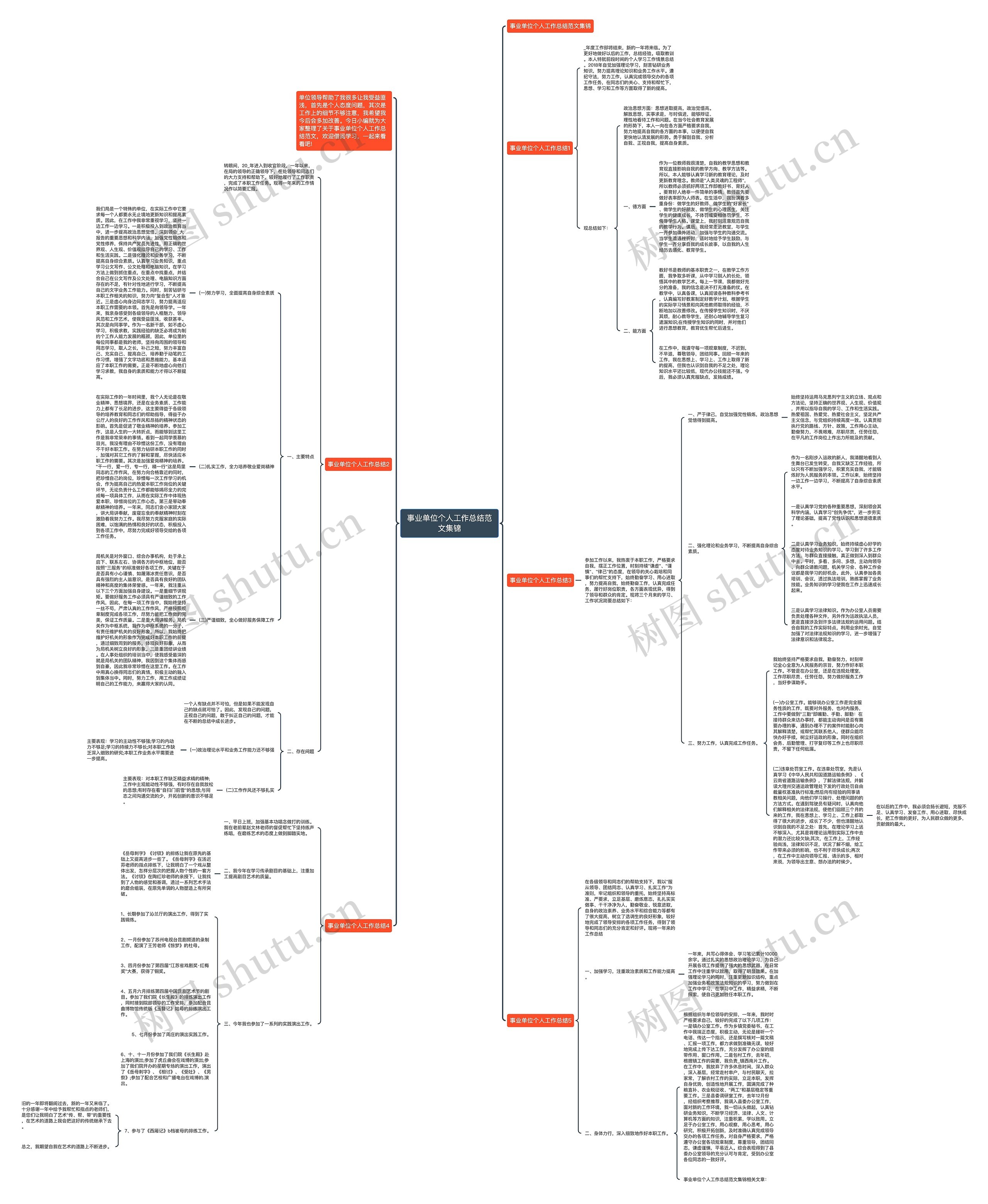 事业单位个人工作总结范文集锦思维导图