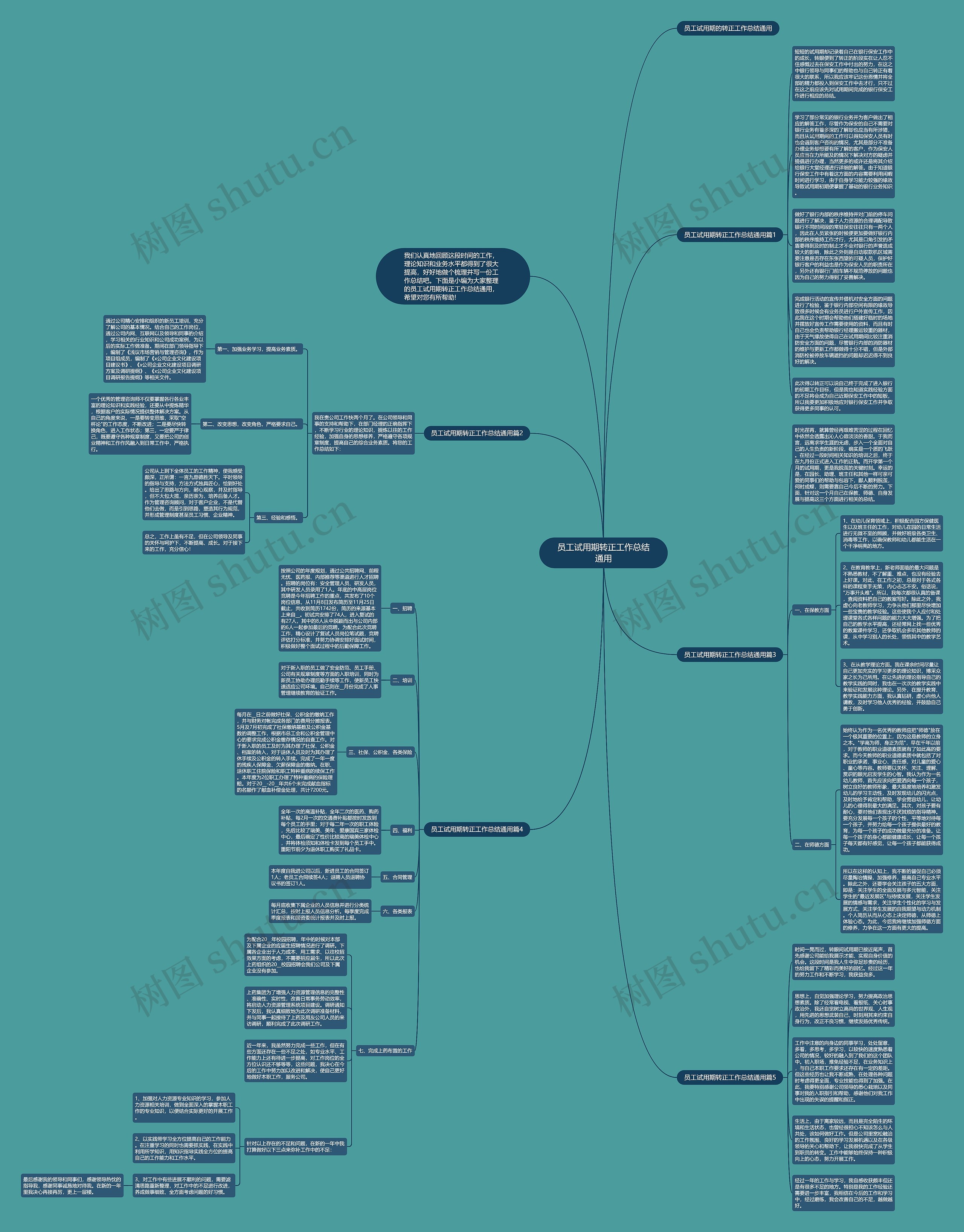 员工试用期转正工作总结通用思维导图