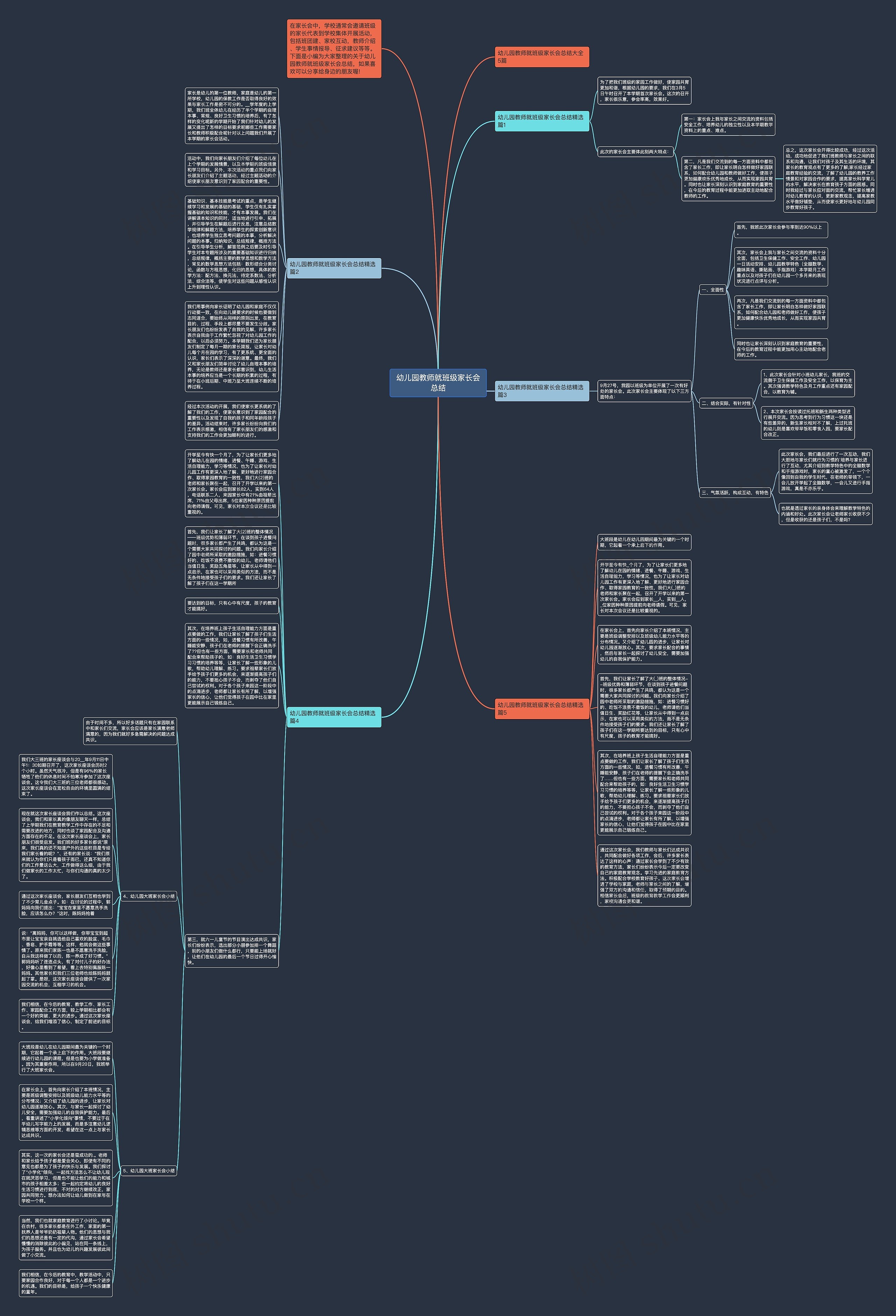 幼儿园教师就班级家长会总结思维导图