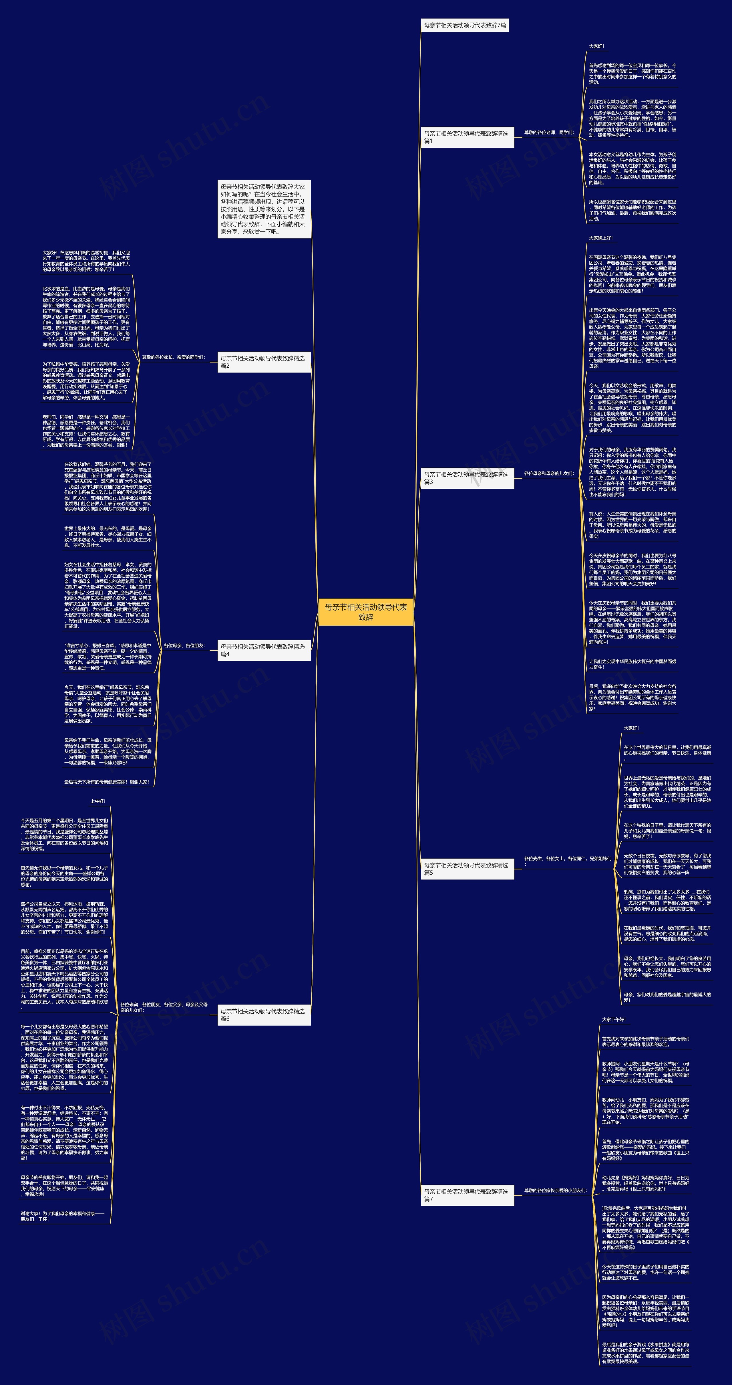母亲节相关活动领导代表致辞思维导图