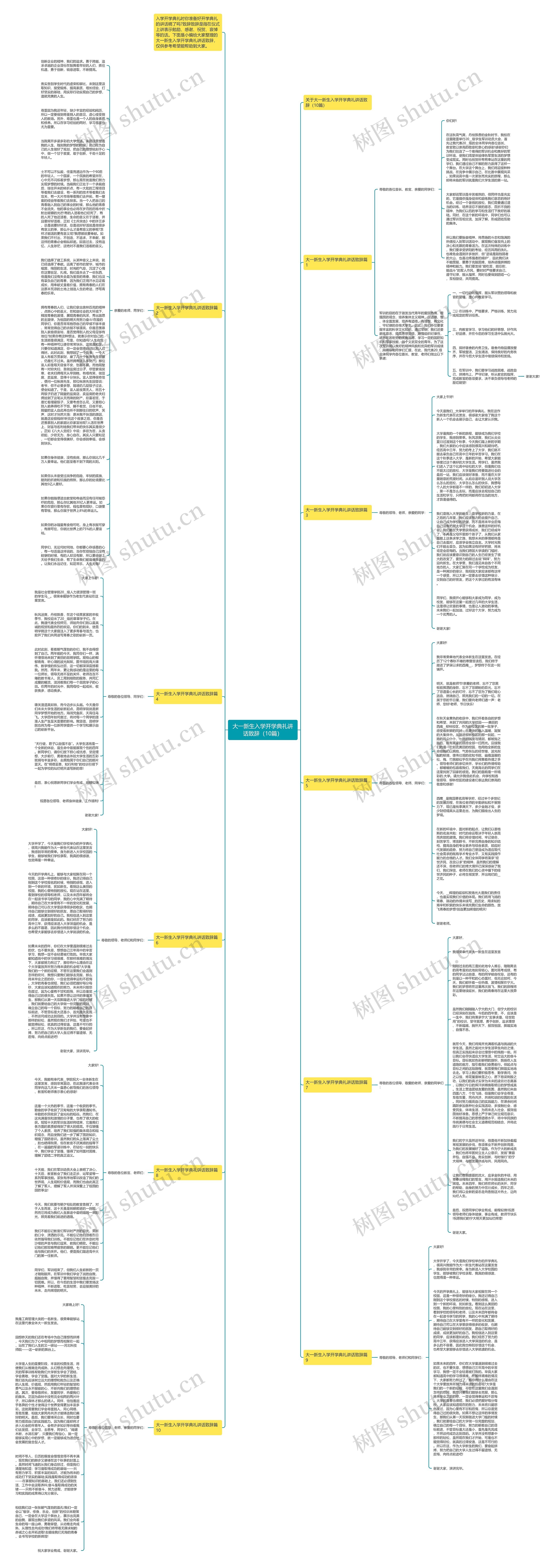 大一新生入学开学典礼讲话致辞（10篇）思维导图