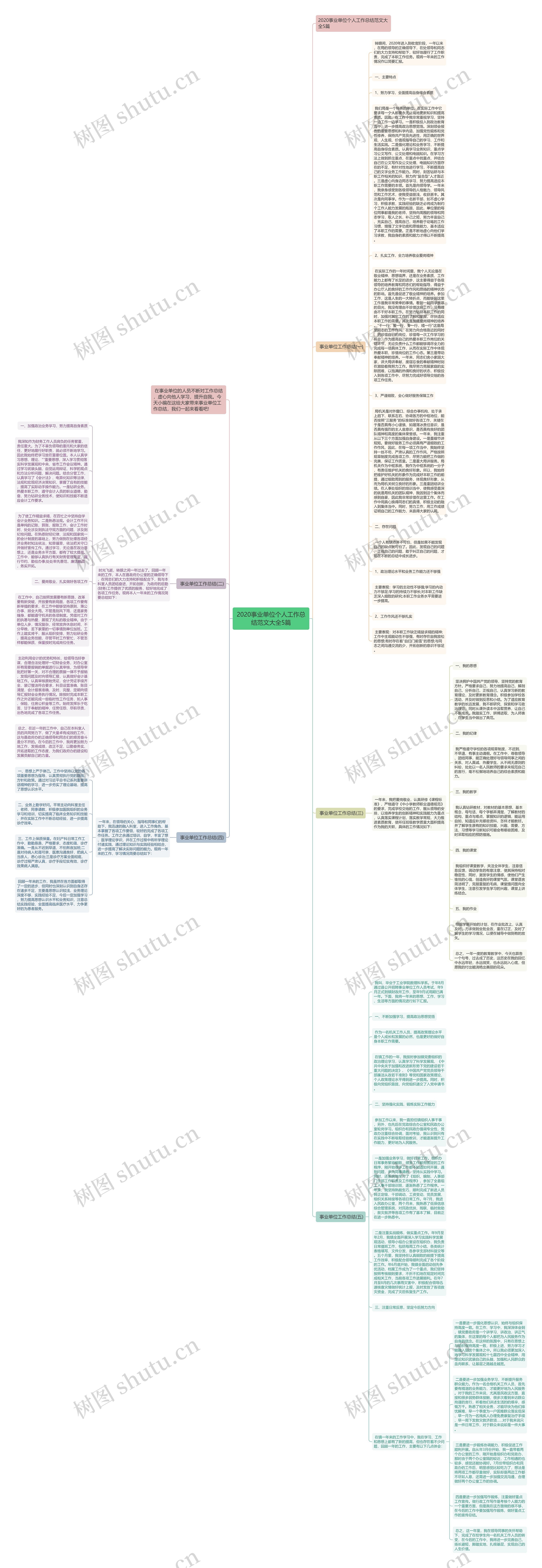 2020事业单位个人工作总结范文大全5篇思维导图