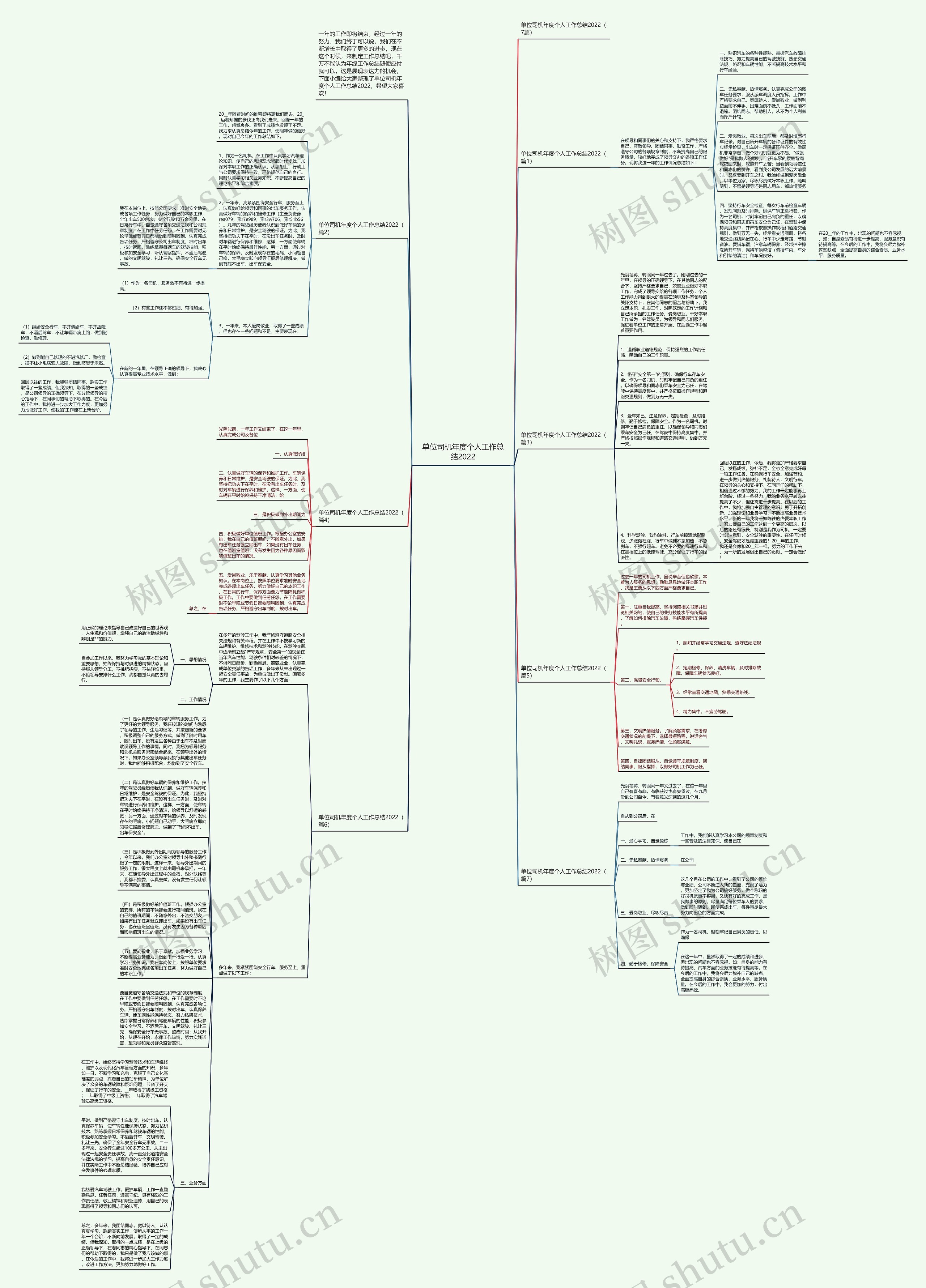 单位司机年度个人工作总结2022思维导图