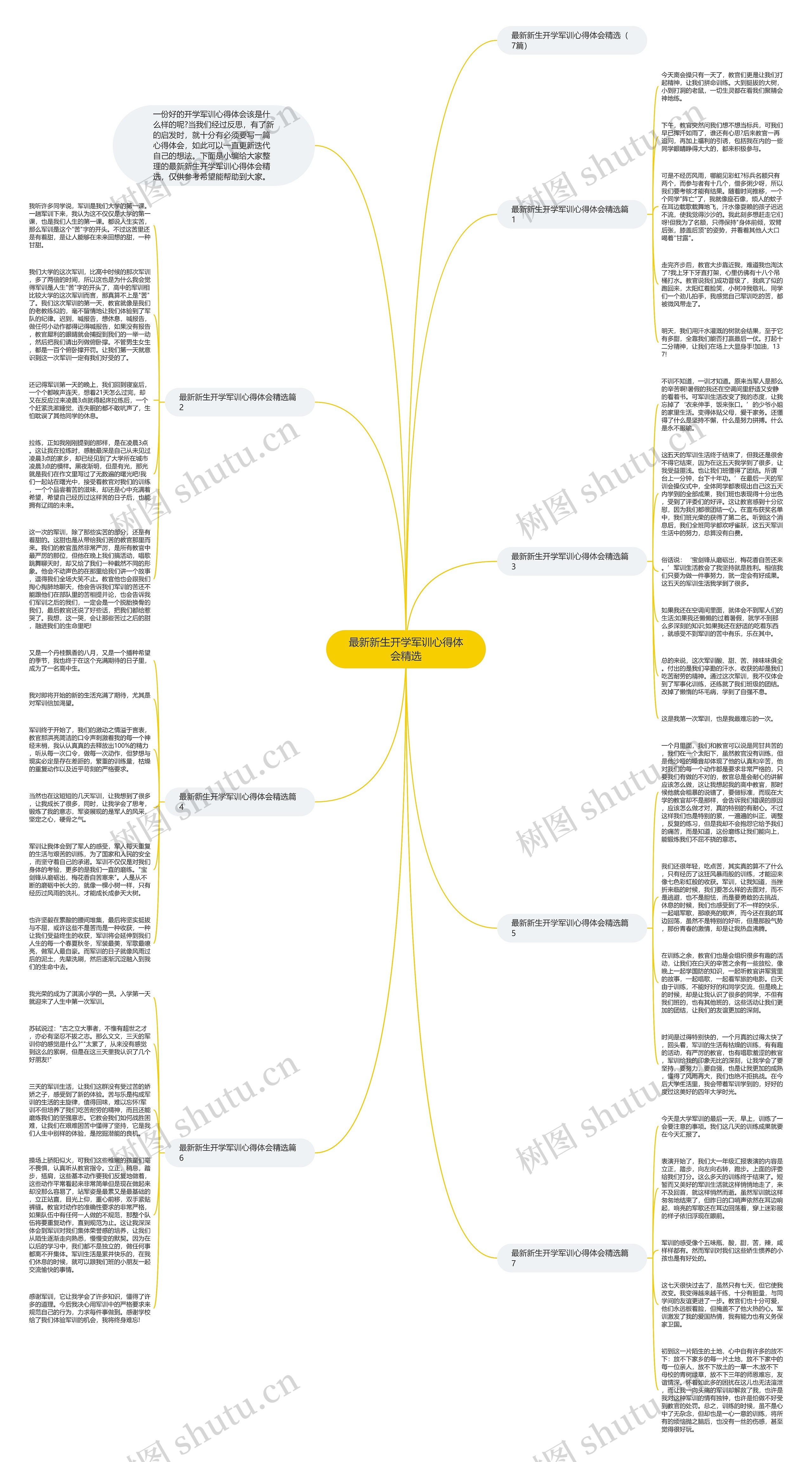 最新新生开学军训心得体会精选思维导图