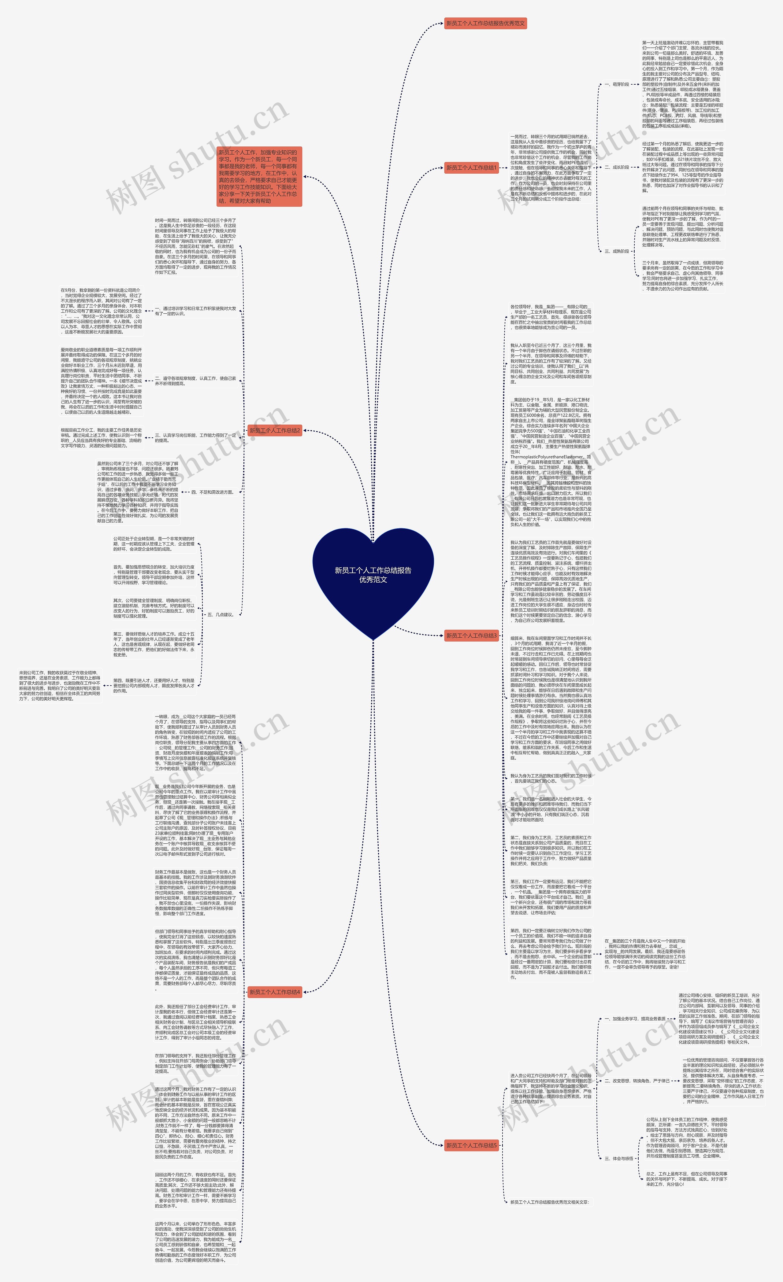 新员工个人工作总结报告优秀范文思维导图