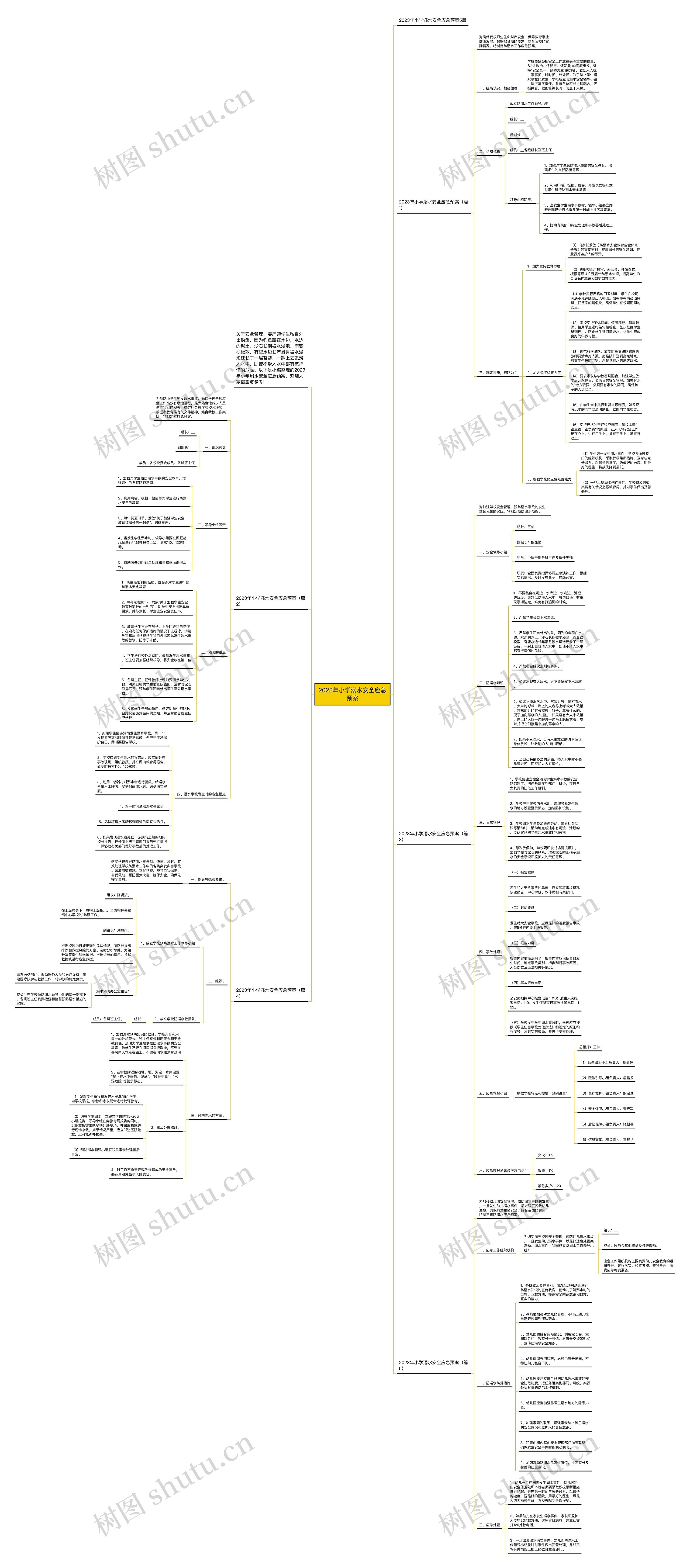 2023年小学溺水安全应急预案思维导图