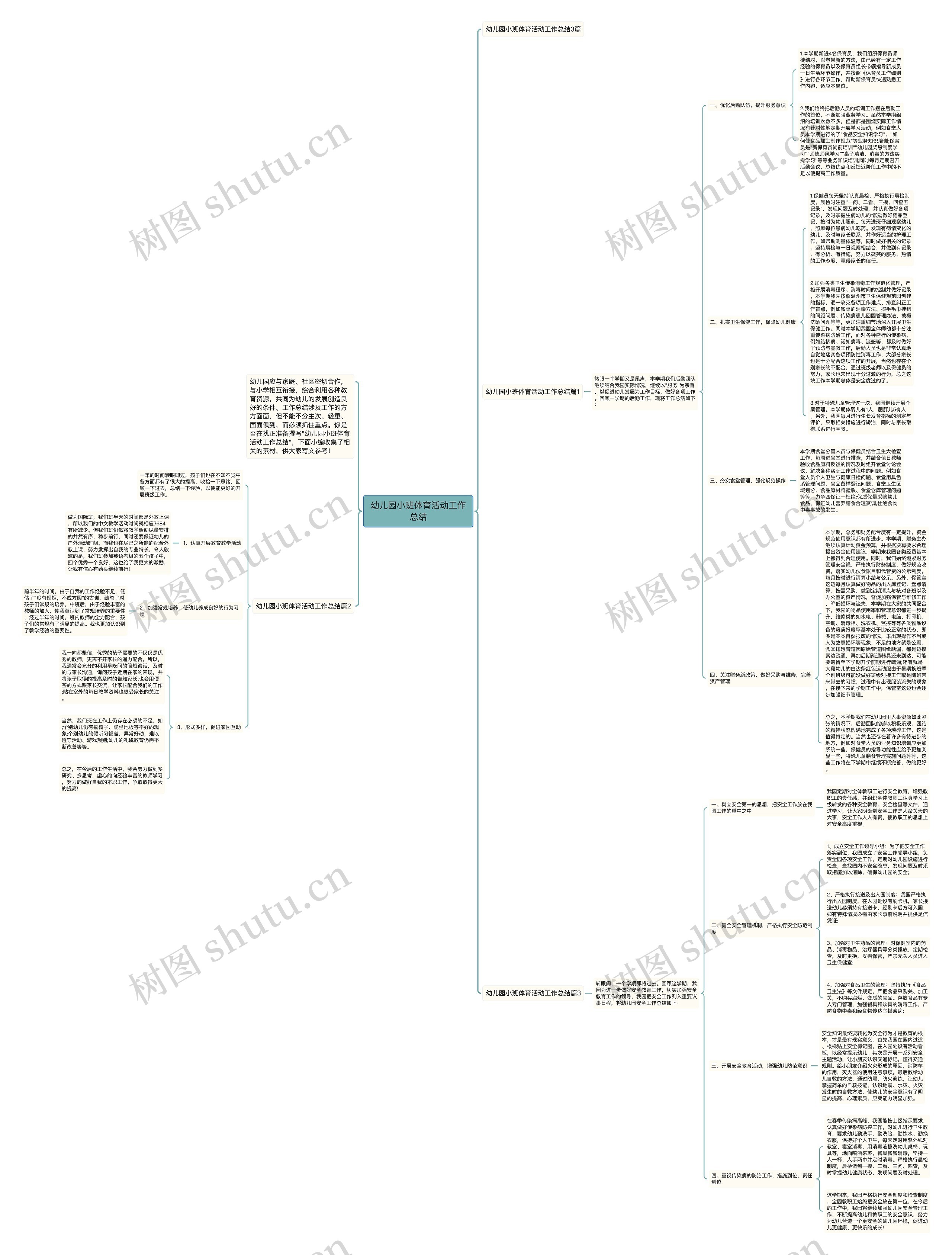 幼儿园小班体育活动工作总结思维导图