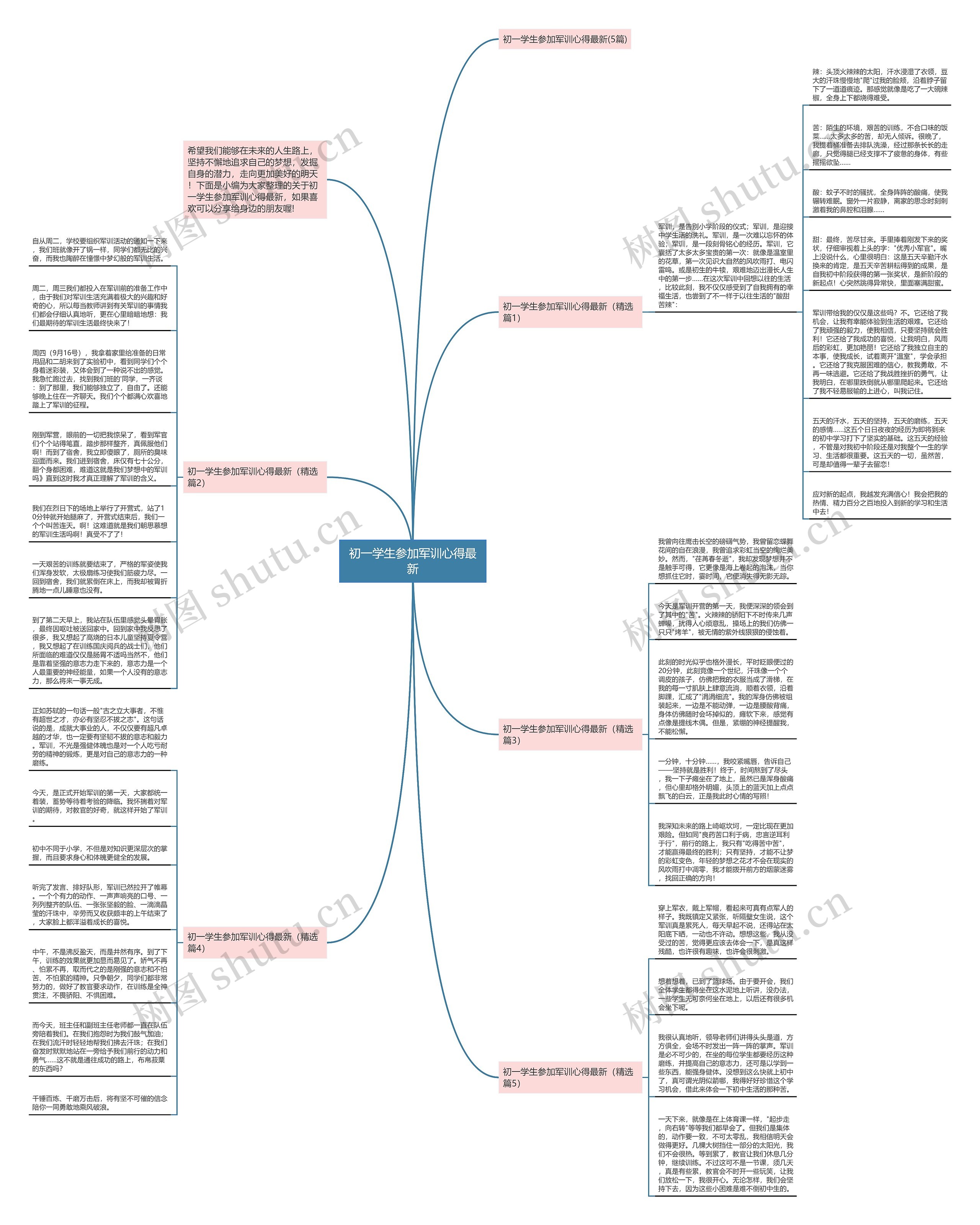 初一学生参加军训心得最新思维导图