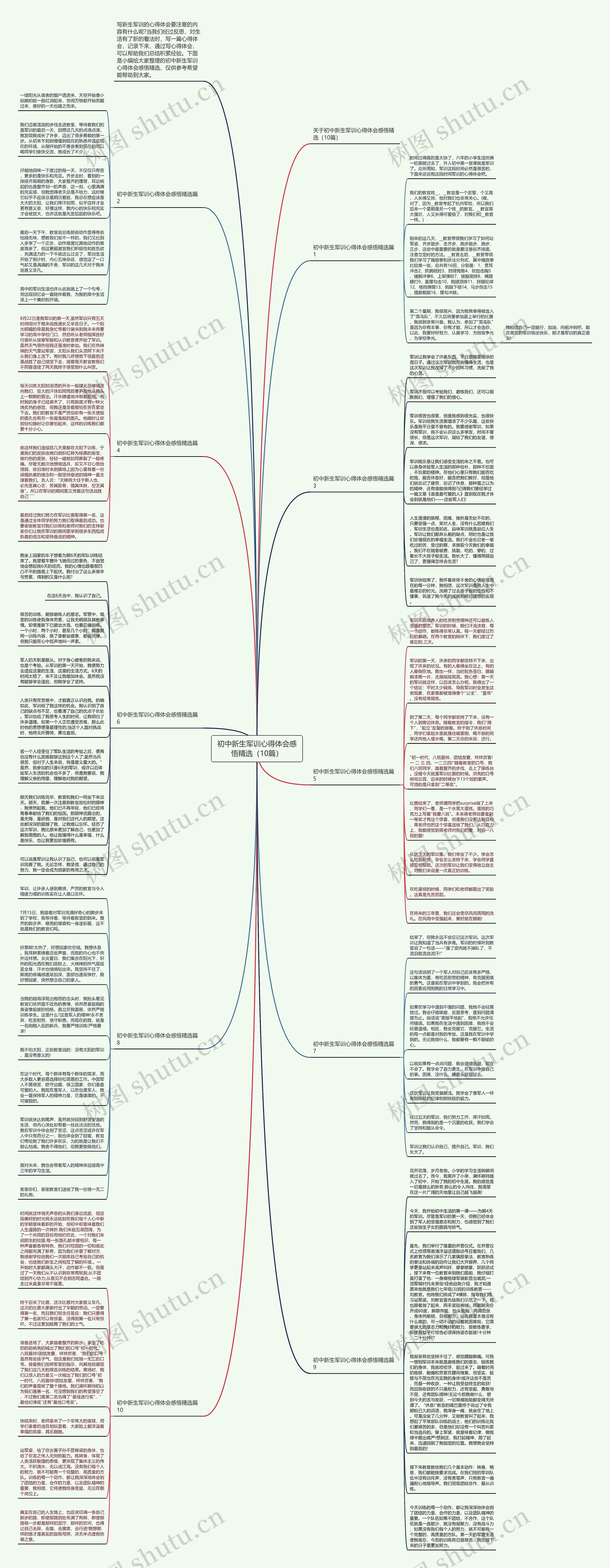 初中新生军训心得体会感悟精选（10篇）思维导图