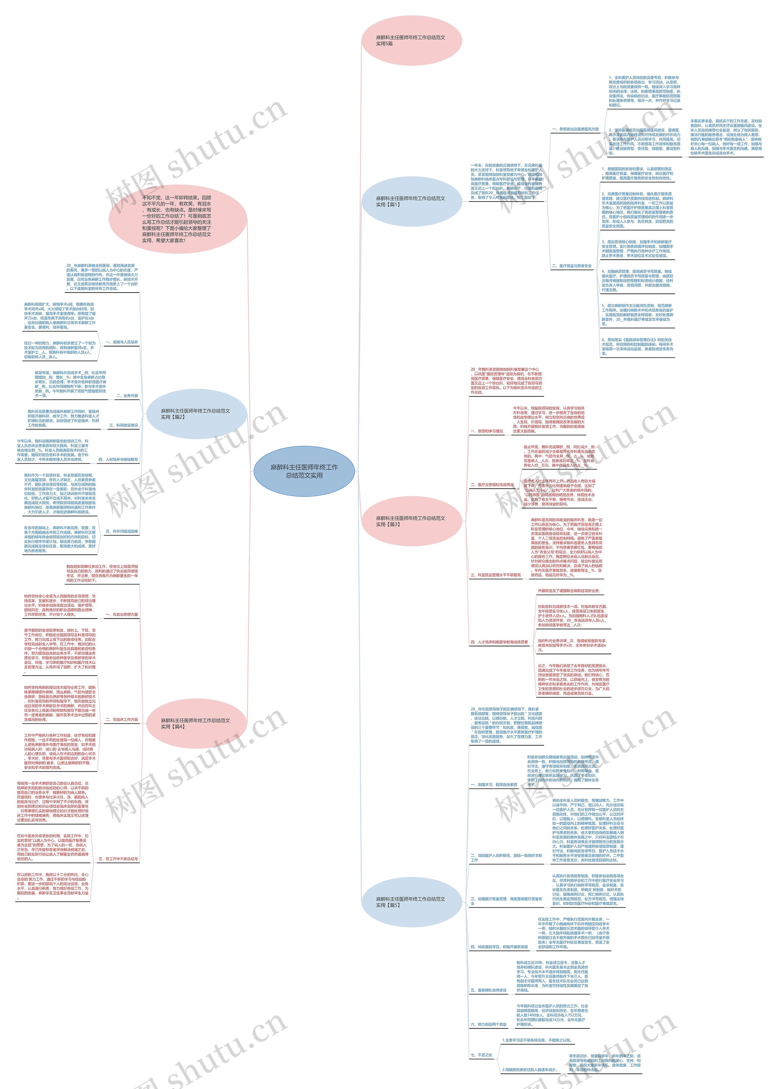 麻醉科主任医师年终工作总结范文实用思维导图